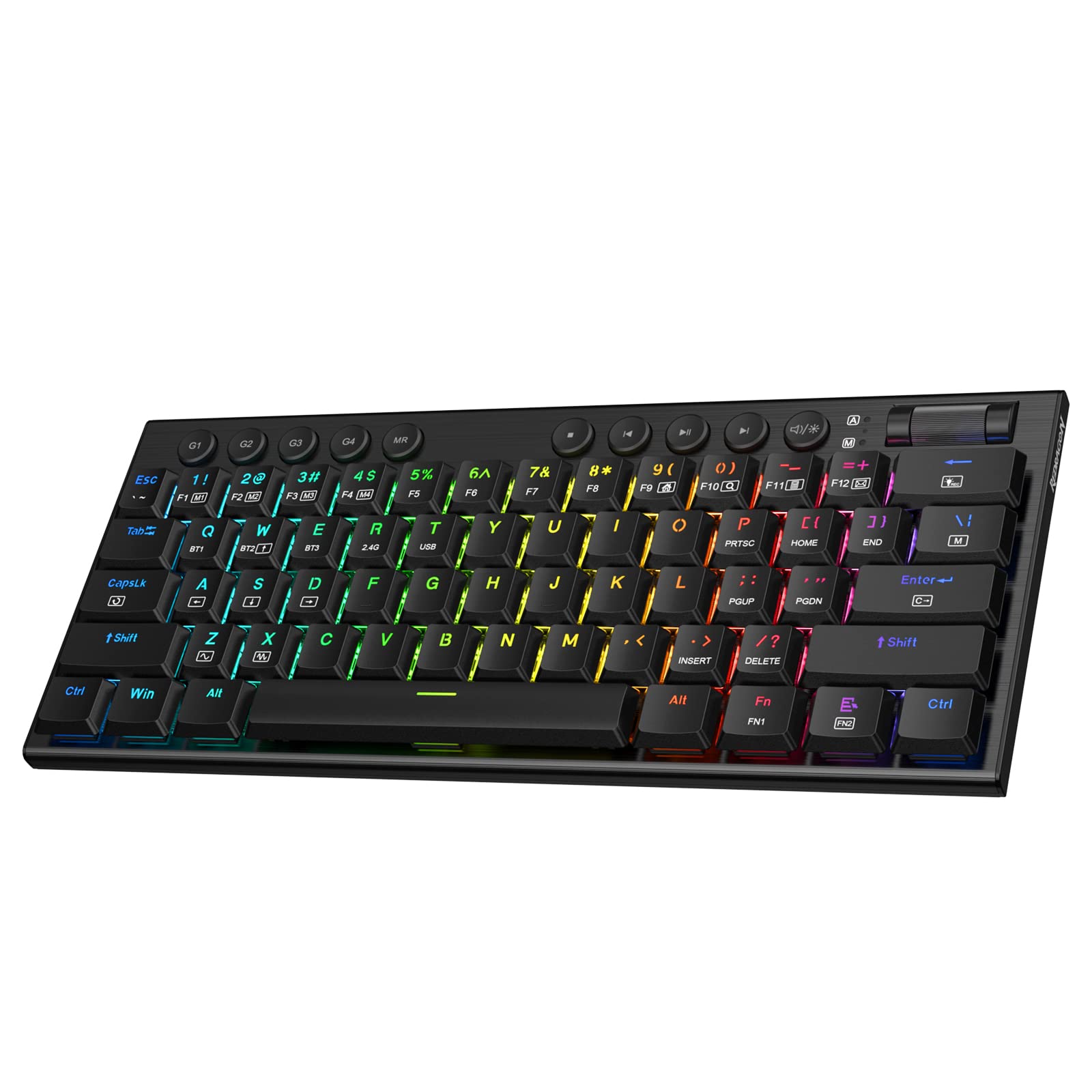 Redragon K632 PRO Noctis 60% Wireless RGB Mechanical Gaming Keyboard - Bluetooth/2.4GHz/Wired Tri-Mode, Ultra-Thin Low Profile Design, Linear Red Switches, Dedicated Media Controls, Lag-Free Connectivity for PC, Mac, PS5, Xbox - Perfect for Esports, Office Work & Streaming