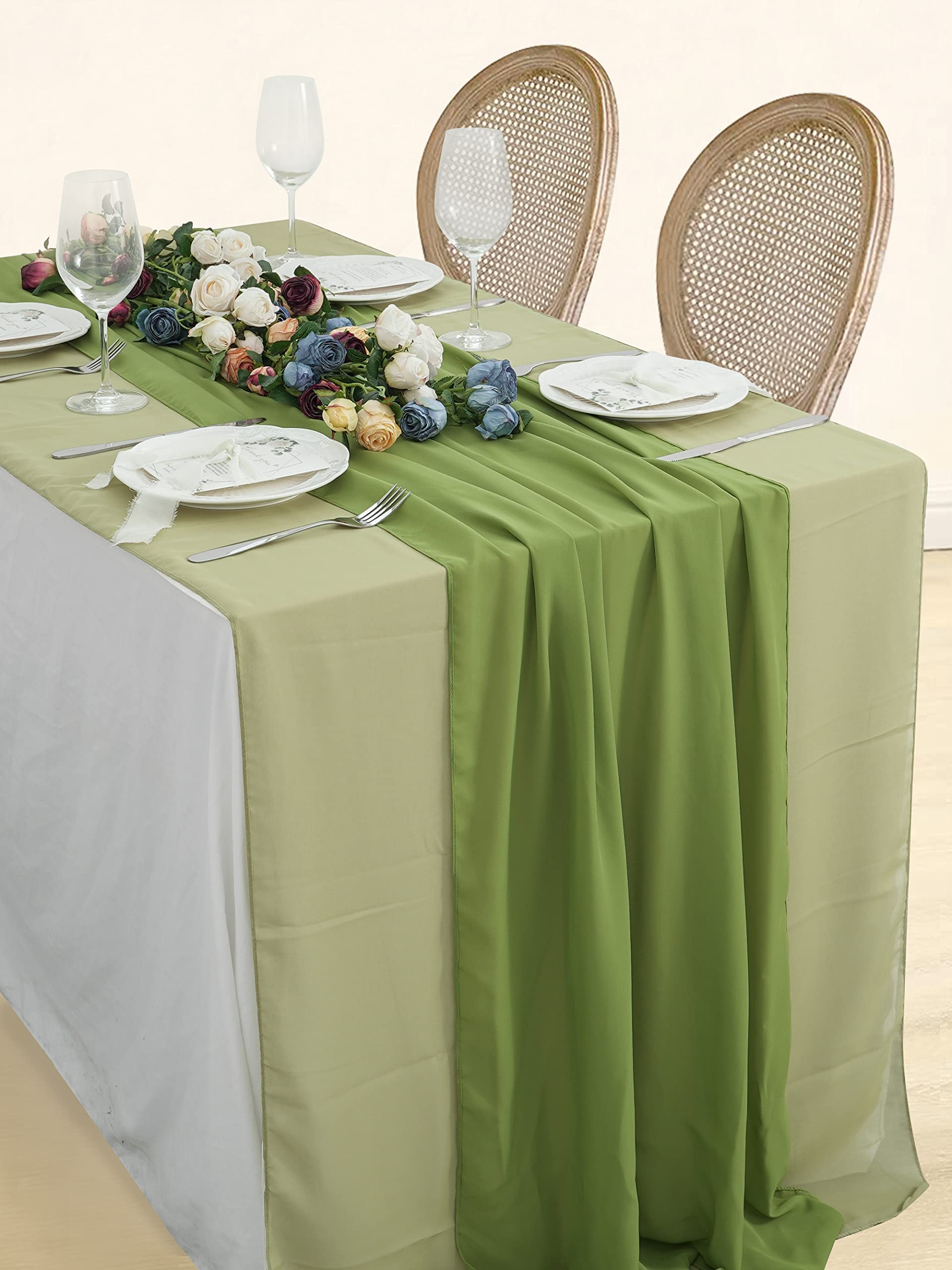 2-Pack 10 FT Sage Green Chiffon Table Runner - 29 x 122 Inch Sheer Wedding Tablecloth for Wedding Decor, Baby Shower, Bridal Shower, Birthday Party, Cake Table & Backdrop Decorations | Elegant & Versatile Event Decor