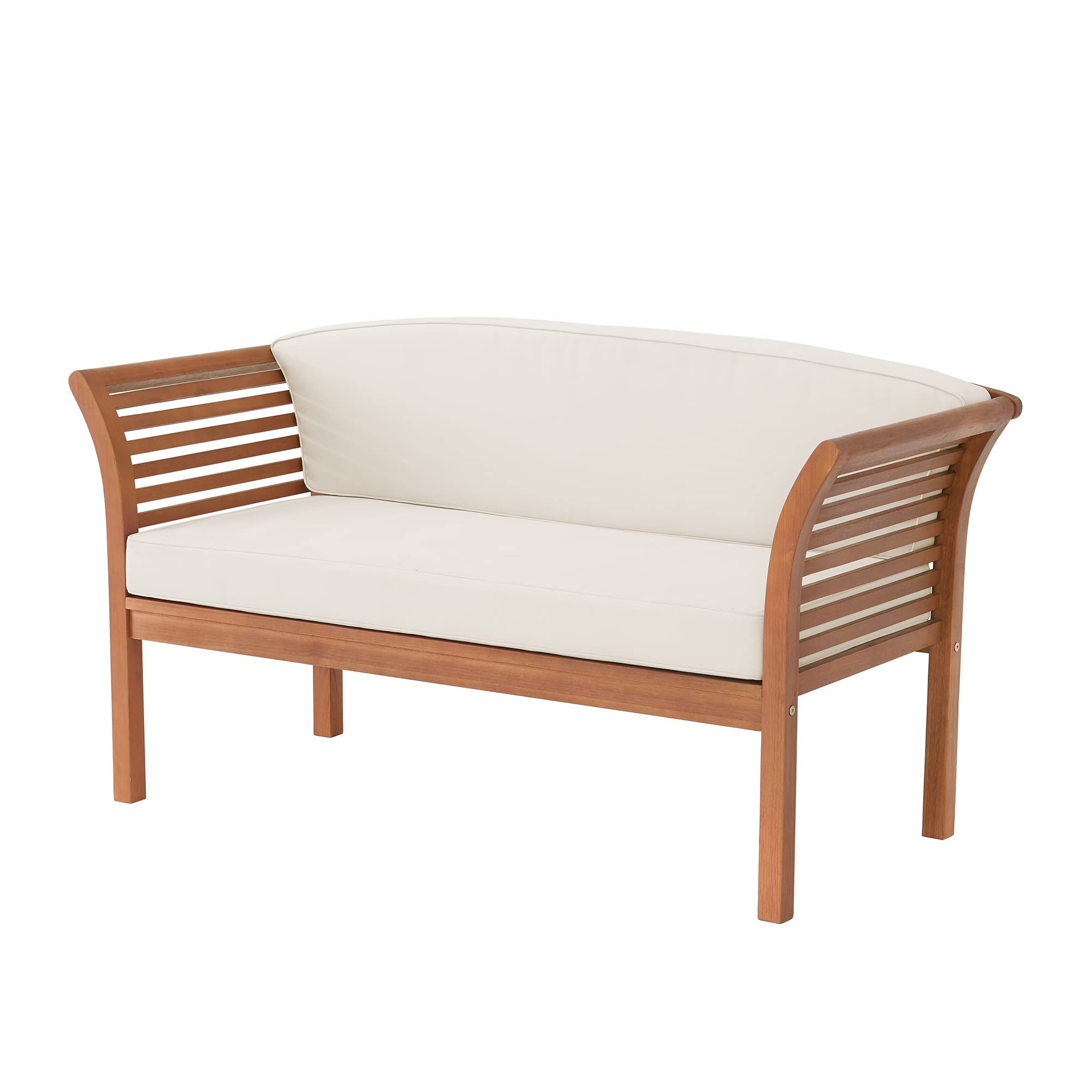 Premium 2-Piece Outdoor Patio Set with Eucalyptus Wood Bench & Coffee Table - Weather-Resistant Cushions, Natural Finish - Bench (57