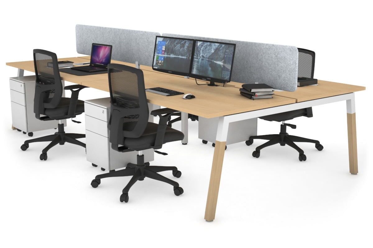 4-Person Office Workstation with Quadro A Legs & Wood Cross Beam - 1200L x 800W Desk with Cable Management Scallop | Perfect for Collaborative Workspaces & Home Offices