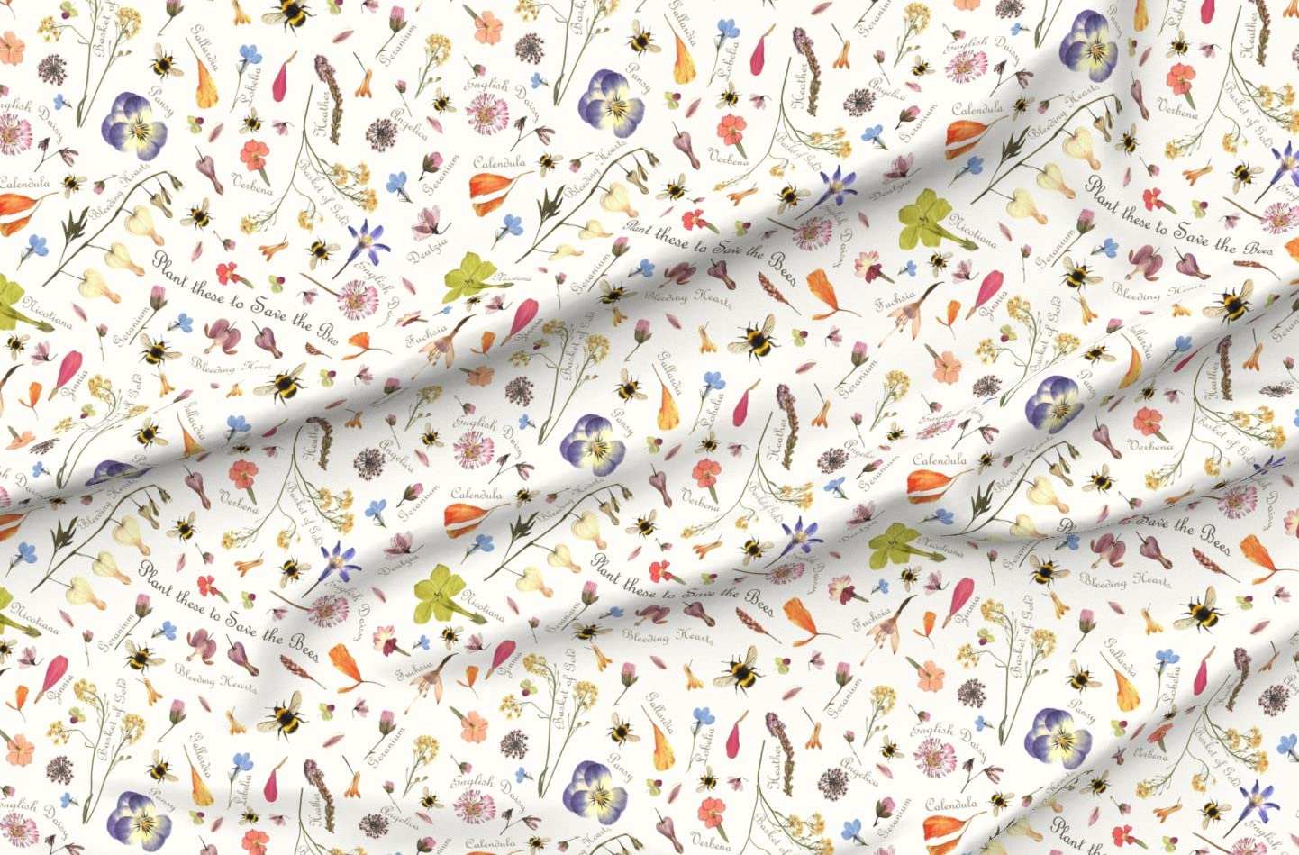 Eco-Friendly Bee Pollinator Awareness Printed Minky Fabric by The Yard - Soft Plush Material for Sewing Baby Blankets, Quilt Backing & DIY Home Decor Projects - Perfect for Nursery, Gift Making & Sustainable Crafting