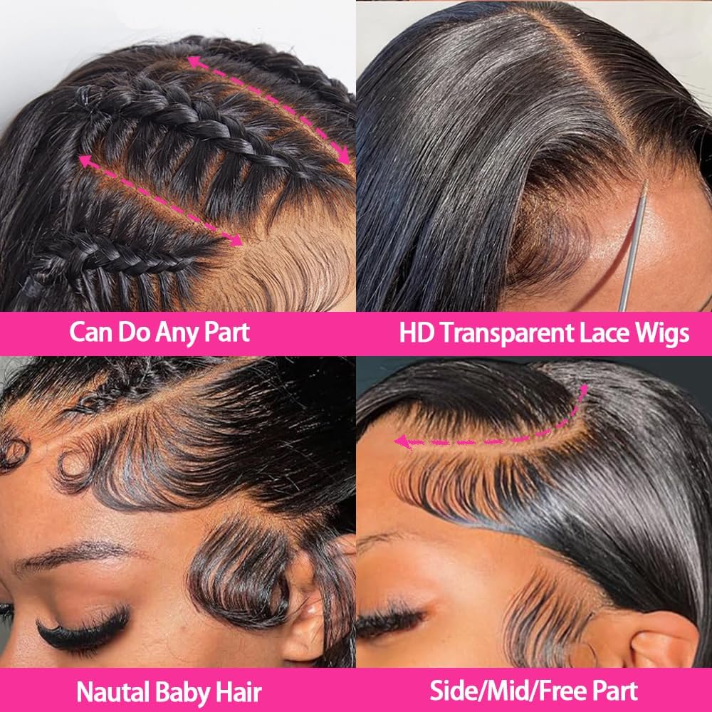 13x6 Full Lace Frontal Wig 200% Density - Brazilian Virgin Human Hair - Straight HD Transparent Lace Front Wig with Baby Hair & Pre-Plucked Hairline - 26 Inch Natural Black (1B) - Perfect for Daily Wear, Special Occasions & Protective Styling