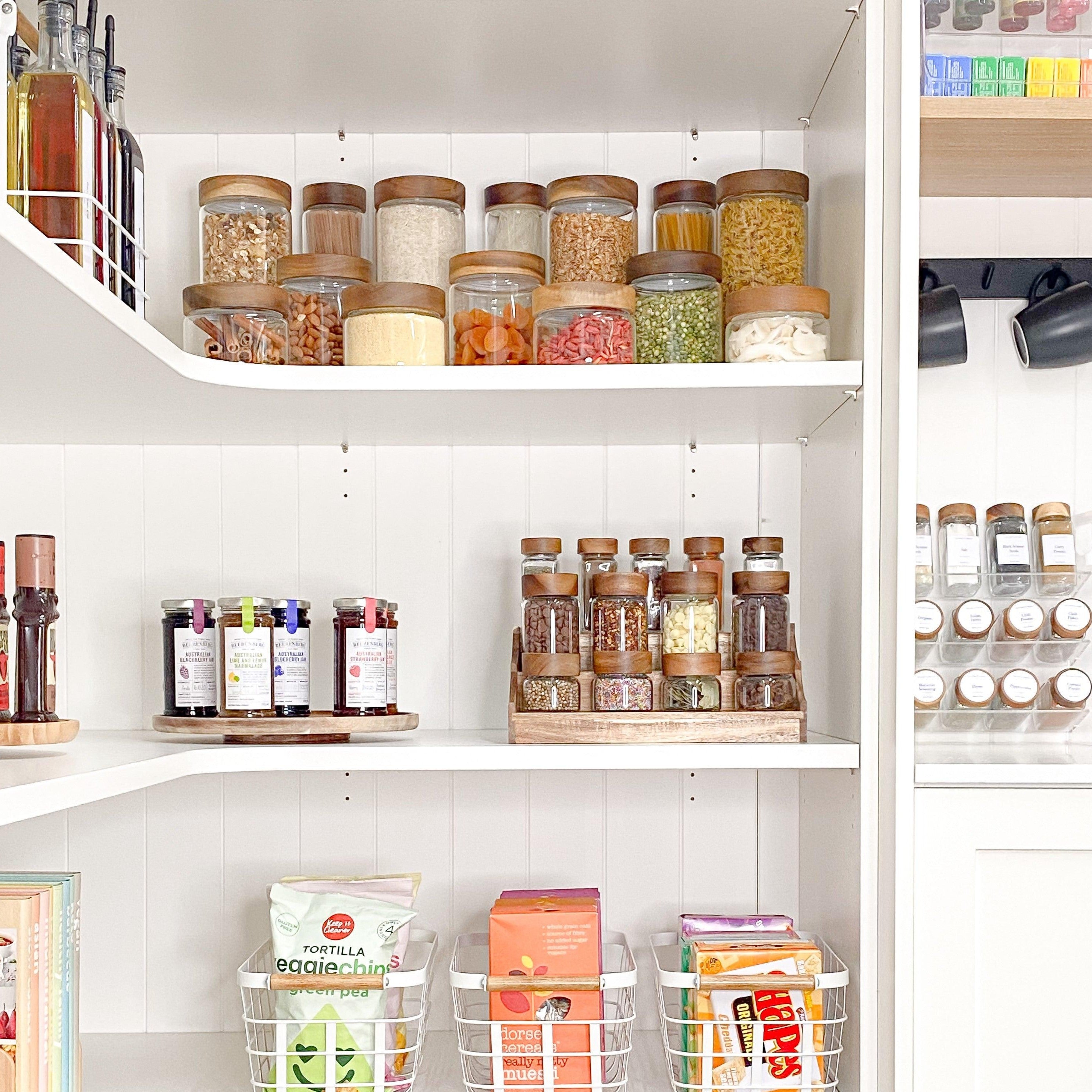 Premium Acacia Glass Jars with Bamboo Lids - 12-Piece Pantry Organization Set for Spices, Coffee, Tea & Dry Goods | Airtight Kitchen Storage Containers for Countertop & Cabinet Display