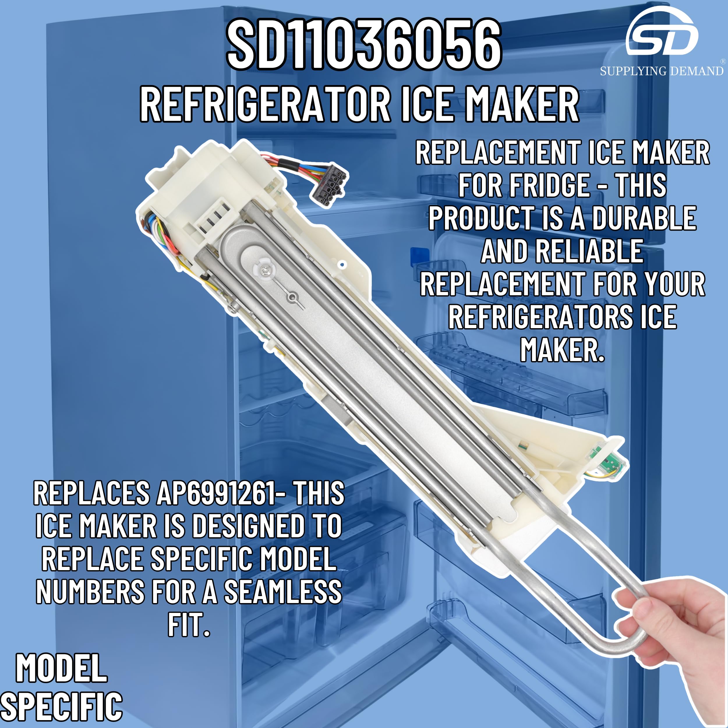 11036056 Refrigerator Ice Maker Replacement for Fridge - Compatible with AP6991261 - Perfect for Home Kitchen Appliance Repair & Ice Production