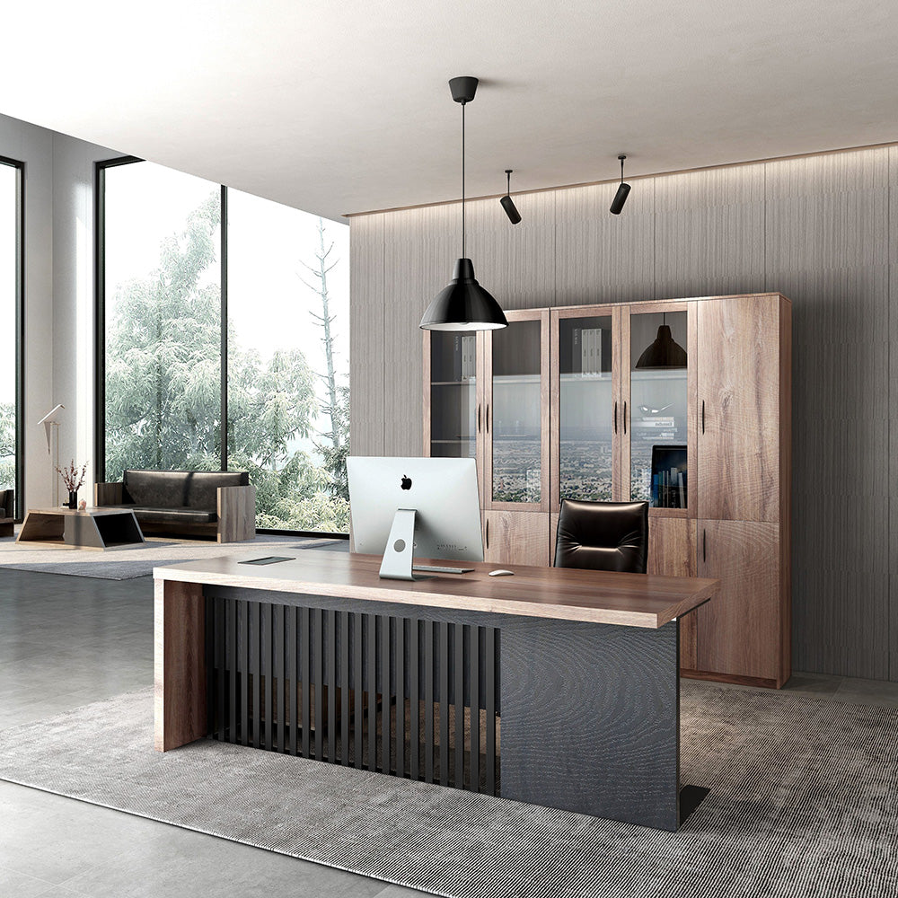 AFTAN BLACK HAWK Limited Edition Executive Desk with Pedestal & Right Mobile Return - 180cm Warm Oak & Black Finish - Perfect for Home Office & Professional Workspaces