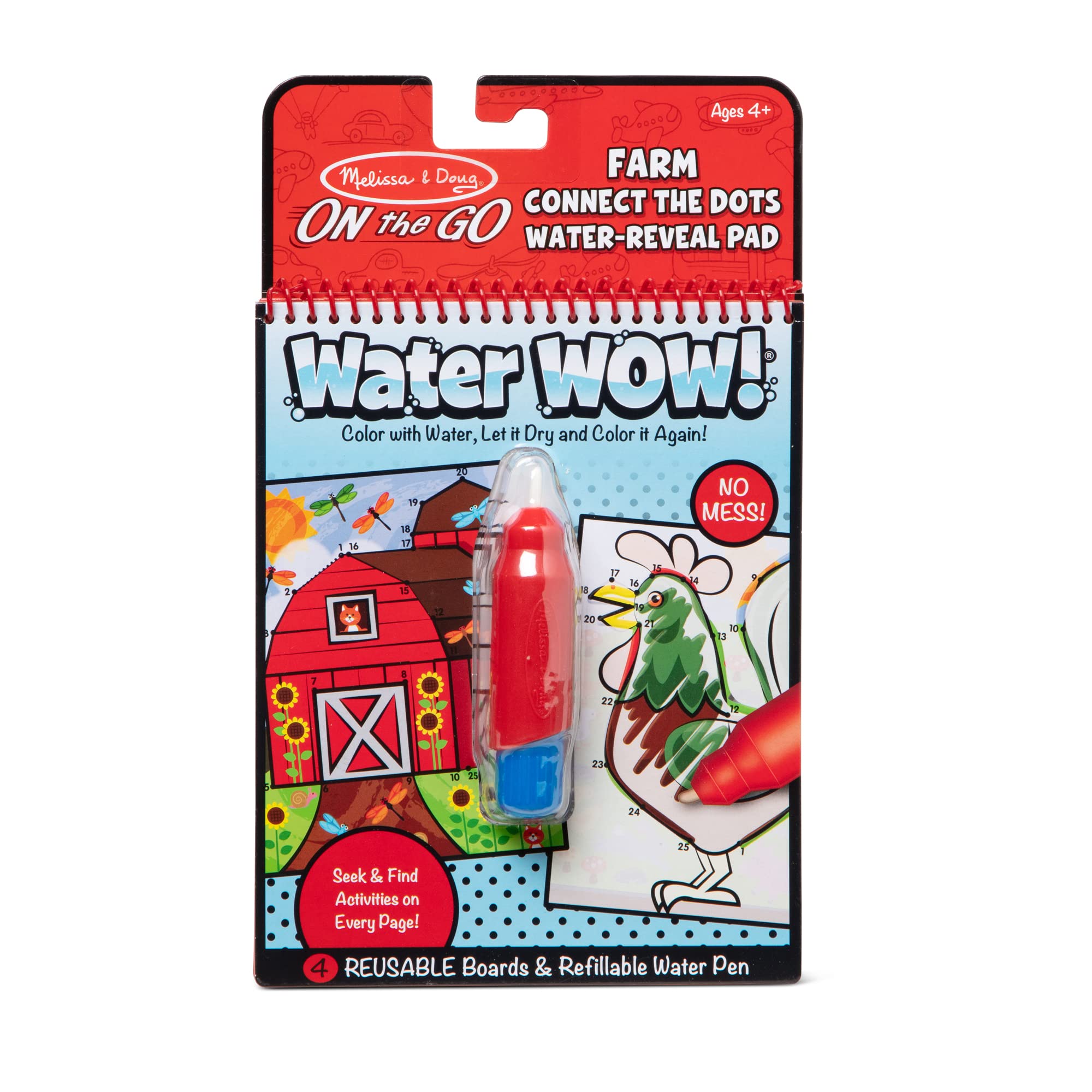 Melissa & Doug On the Go Water Wow! Reusable Water-Reveal Activity Pad - Connect the Dots Farm Animals - Mess-Free Travel Toys for Toddlers Ages 3+ | Perfect for Airplane Rides, Road Trips, Birthday Party Favors & Stocking Stuffers