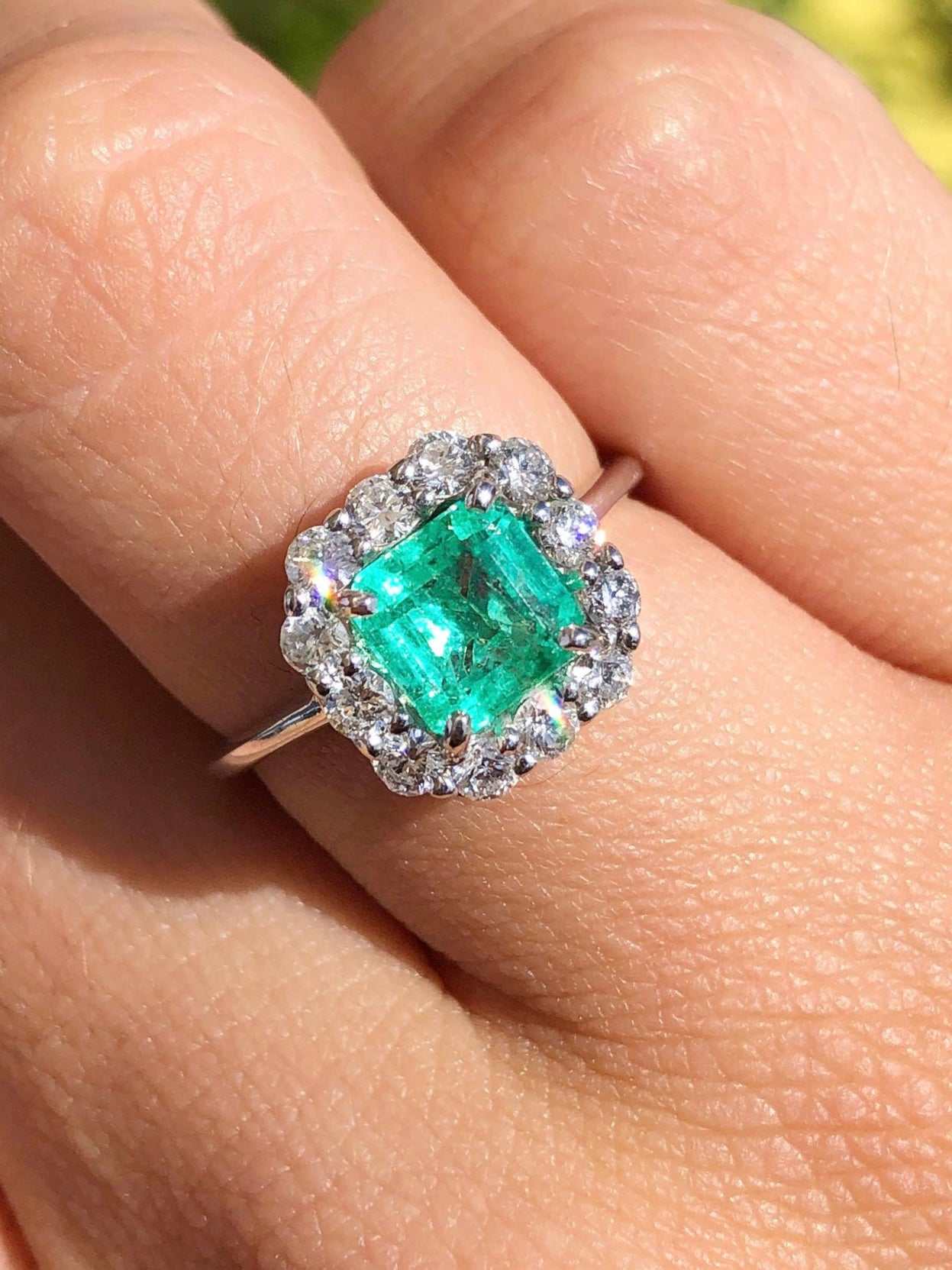 2.70tcw Asscher Cut Colombian Emerald & French Set Halo Engagement Ring 14K Gold - Perfect for Proposals, Anniversaries & Bridal Jewelry Gifts