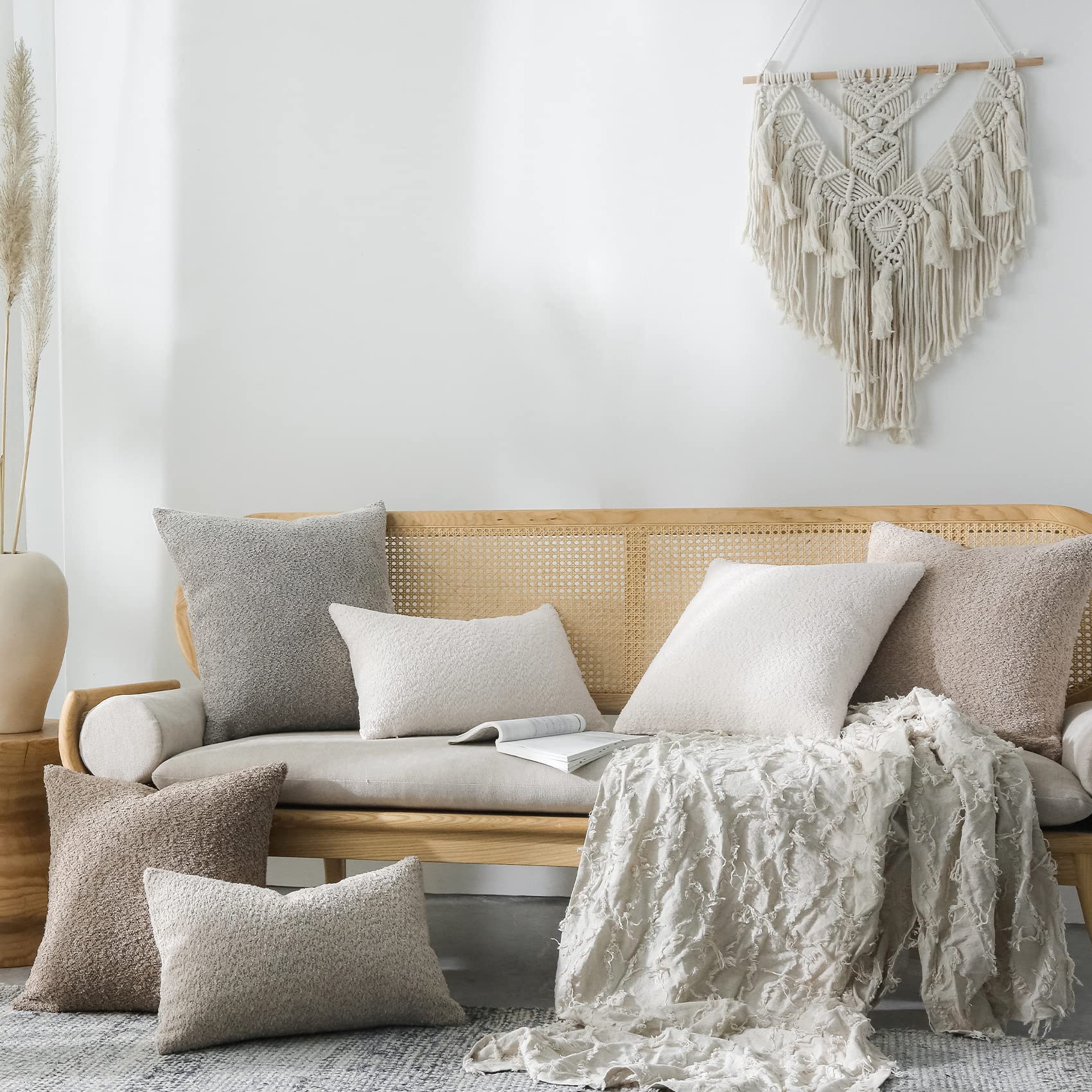 Farmhouse Throw Pillow Covers Set of 2 - 12x20 Inch Rustic Decorative Pillow Cases for Couch, Bed & Living Room - Neutral Cream White Textured Accent Cushions - Perfect for Farmhouse, Boho & Coastal Home Decor