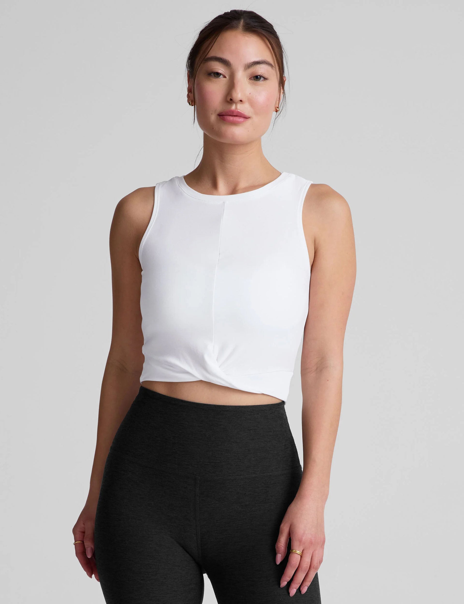 Featherweight Center Stage Cropped Tank Top - Cloud White | Women's Lightweight Workout Shirt for Yoga, Gym & Summer Fashion