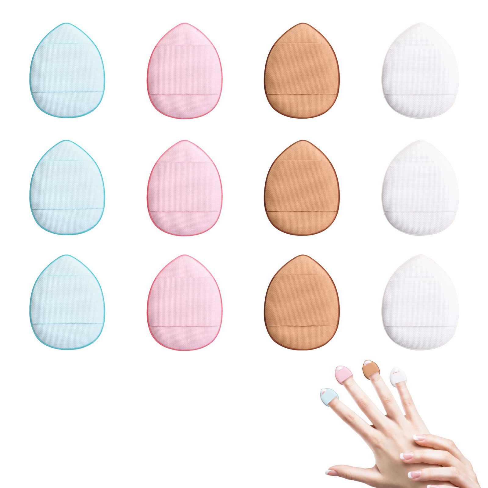 12-Piece Sibba Sponge Powder Puffs with Finger Holder Strap - Mini Beauty Blender for Liquid Foundation, Face & Eye Makeup - Wet/Dry Cosmetic Tools for Halloween, Festival & Daily Makeup Application