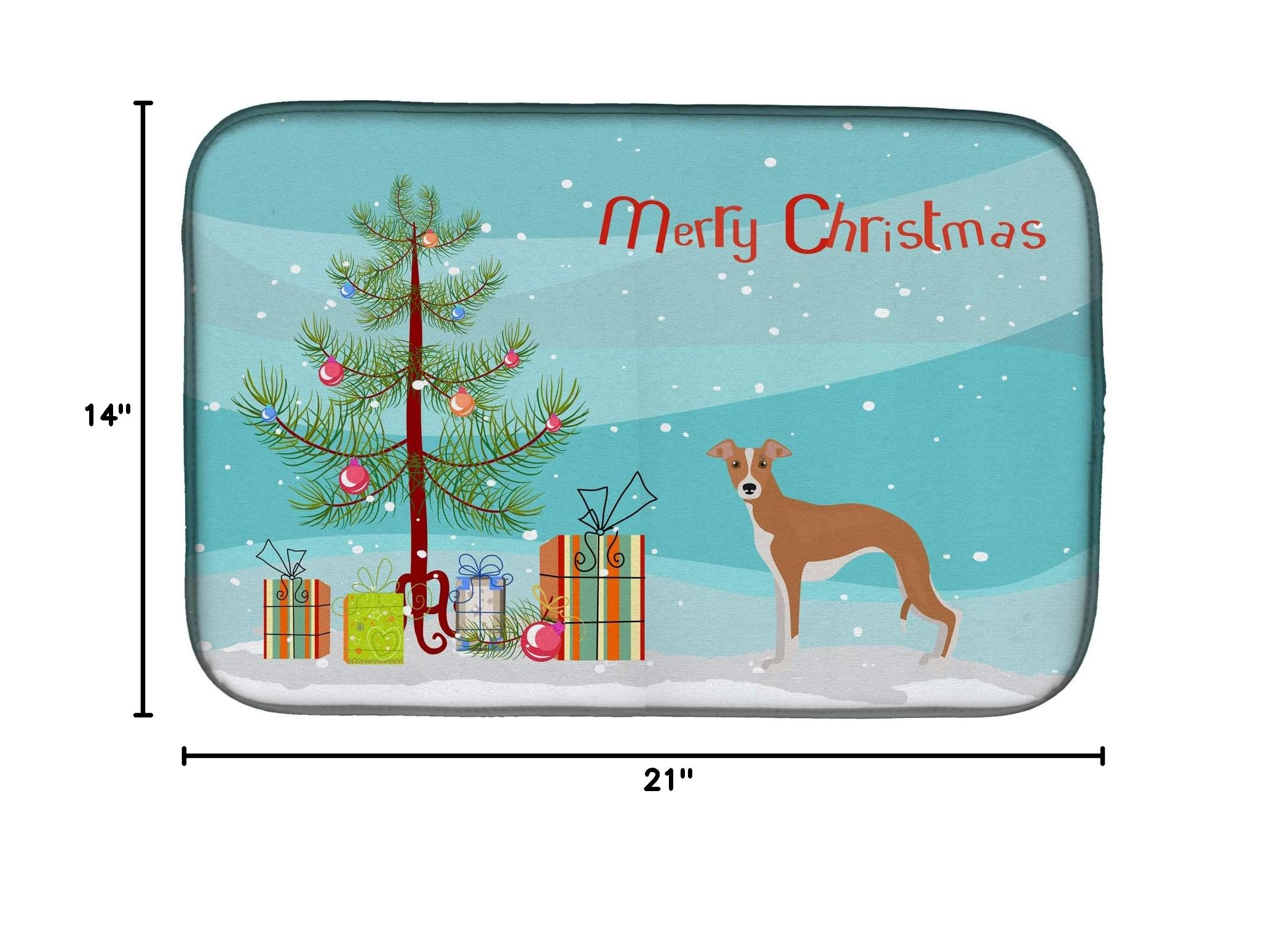 Italian Greyhound Christmas Dish Drying Mat - Absorbent Kitchen Counter Pad, 14x21