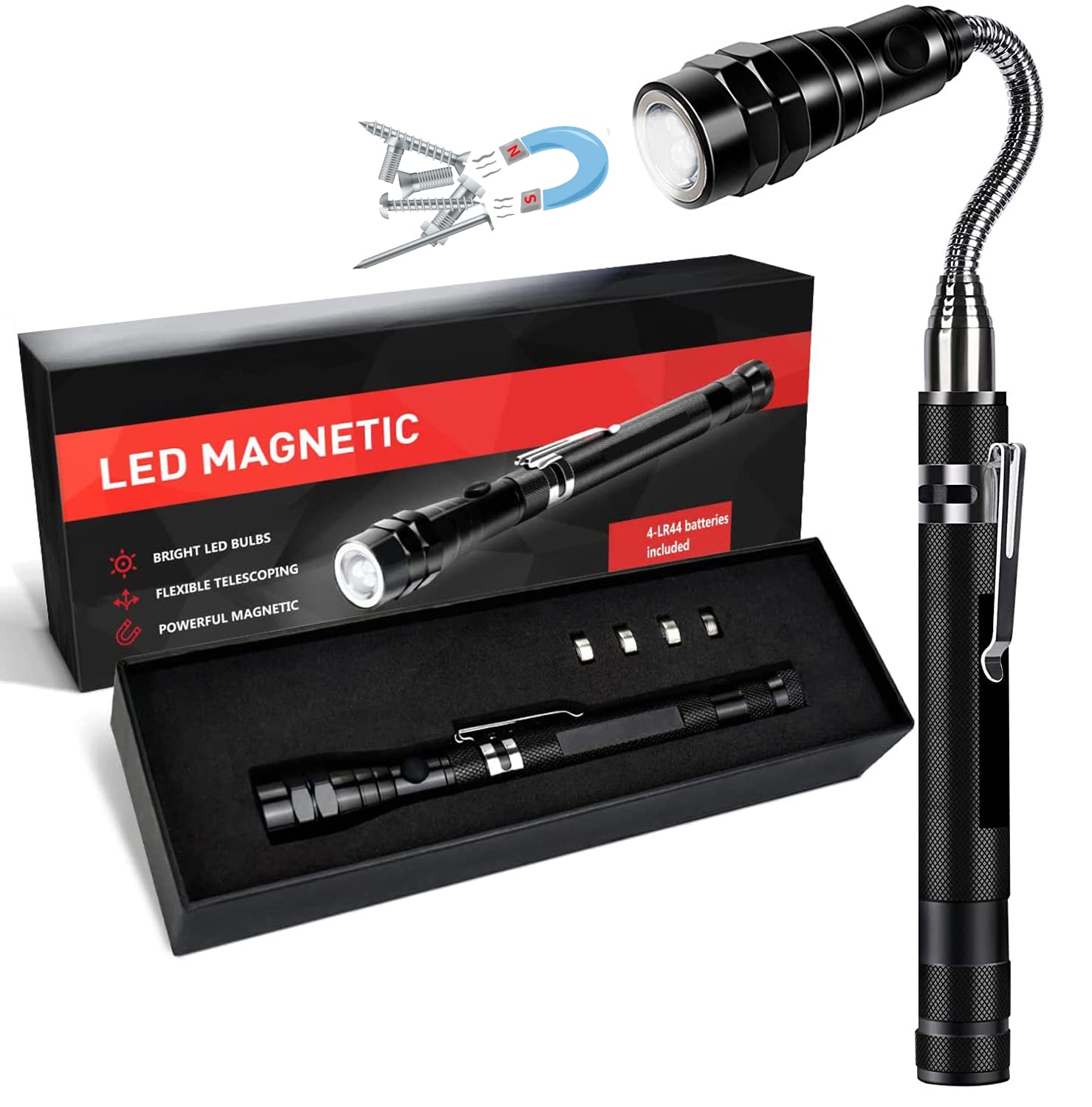LED Magnetic Pickups with Light - Retractable Gooseneck Tool for Mechanics & DIY | Workshop & Garage Use