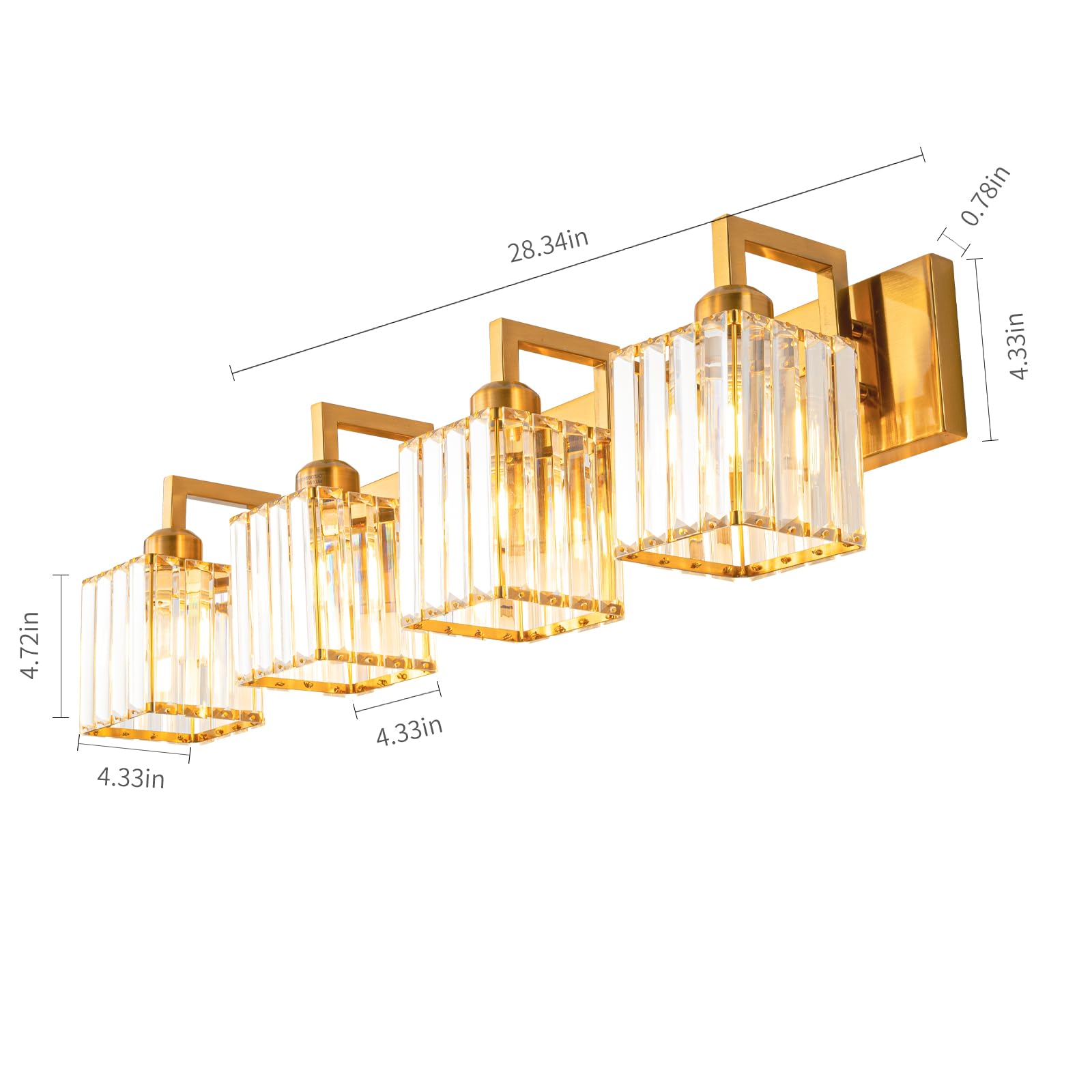 Modern Crystal Bathroom Vanity Light - 4-Lights Gold Brushed Brass Finish Wall Sconce for Bathroom Mirror Lighting & Bedroom Decor