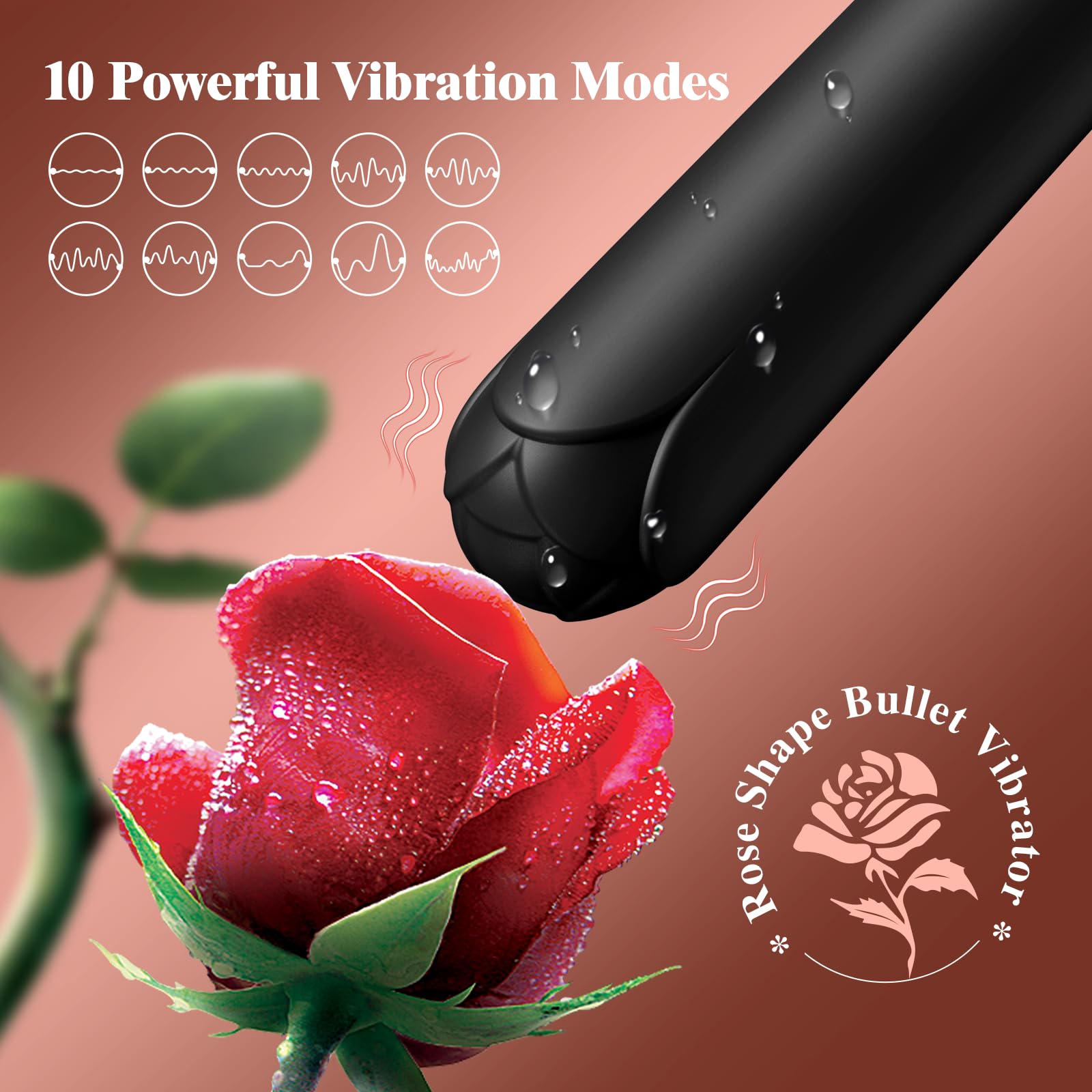 Rose Bullet Vibrator for Women - 10 Vibration Modes, Silicone Clit & Nipple Stimulator with Rose Tip, Mini Pocket Vibrator for Travel & Discreet Use | Perfect for Solo Play, Couples Foreplay & Sensual Massage
