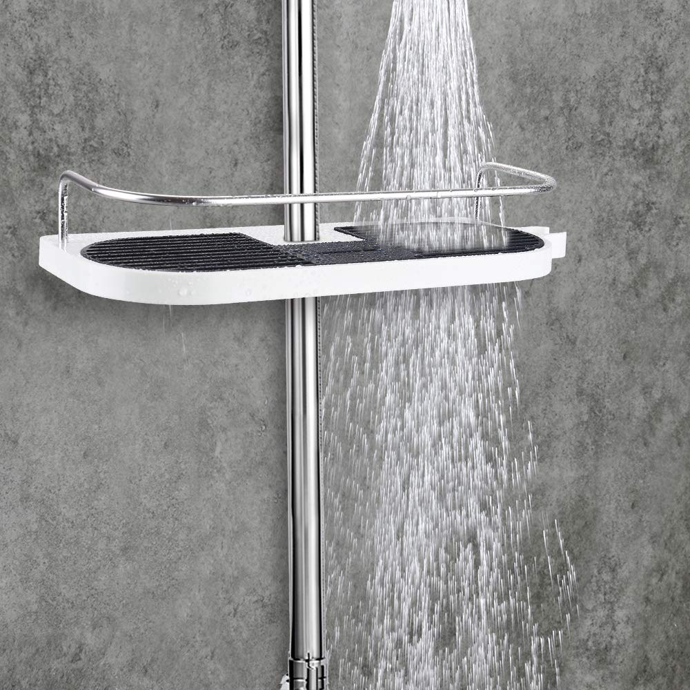 Homeasy No-Drill Bathroom Shower Shelf - Rustproof Hanging Shower Caddy Organizer with Adjustable Buckles & Shower Head Hook - Fits 19-25mm Rails - Perfect for Soap, Shampoo & Bath Essentials Storage - Ideal for Small Bathrooms, Apartments & RVs