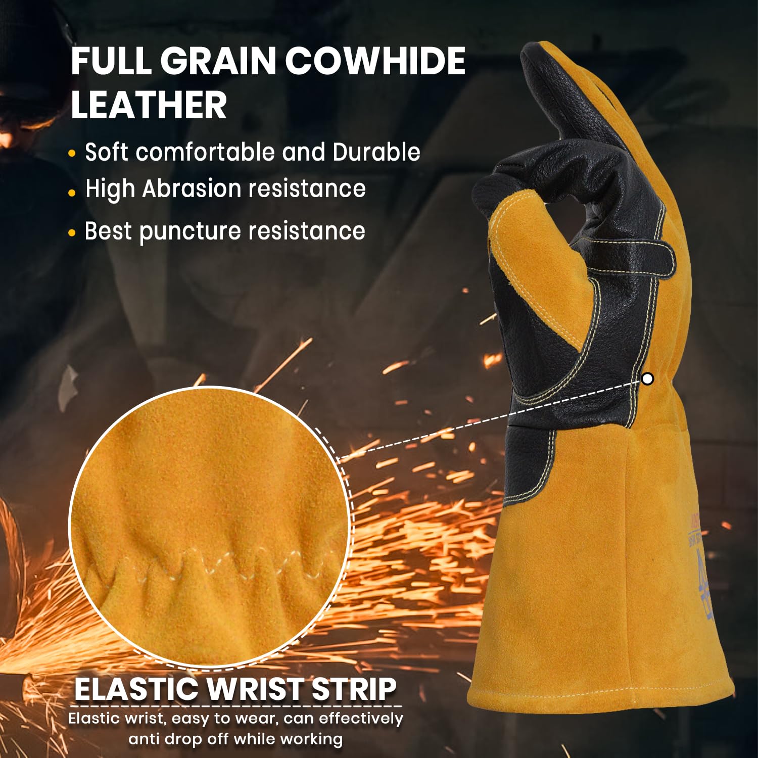 13 Inch Heat & Fire Resistant Leather Welding Gloves - MIG, Forge, Stick, BBQ & Grill Safety Gloves with Kevlar Stitching for Welders & Outdoor Cooking