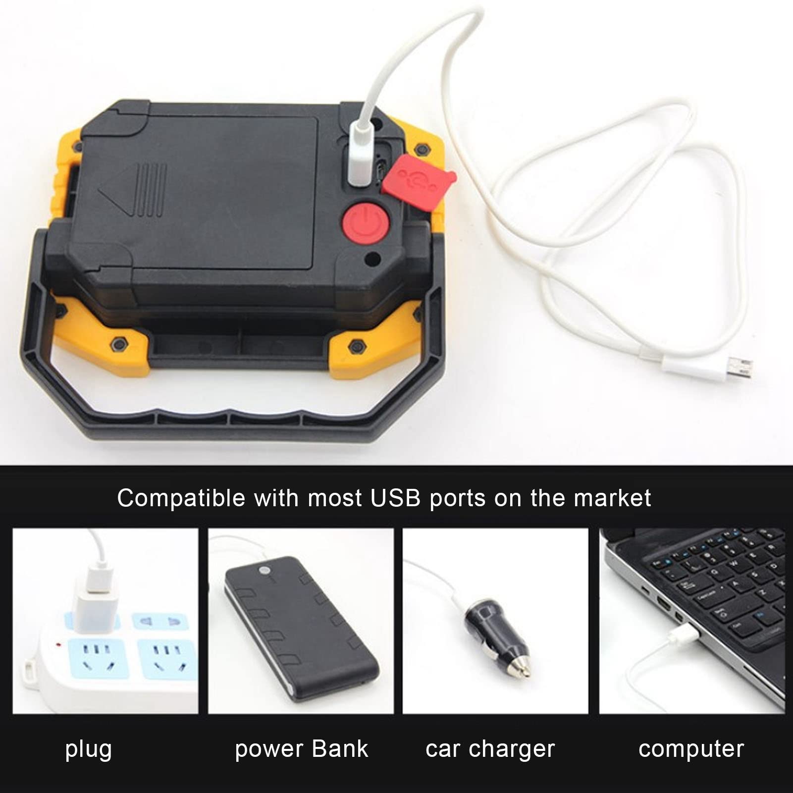 High Power COB LED Work Light - 180° Rotating Bracket, USB Rechargeable Portable Flood Light for Emergency, Camping, Car Repair & Outdoor Activities