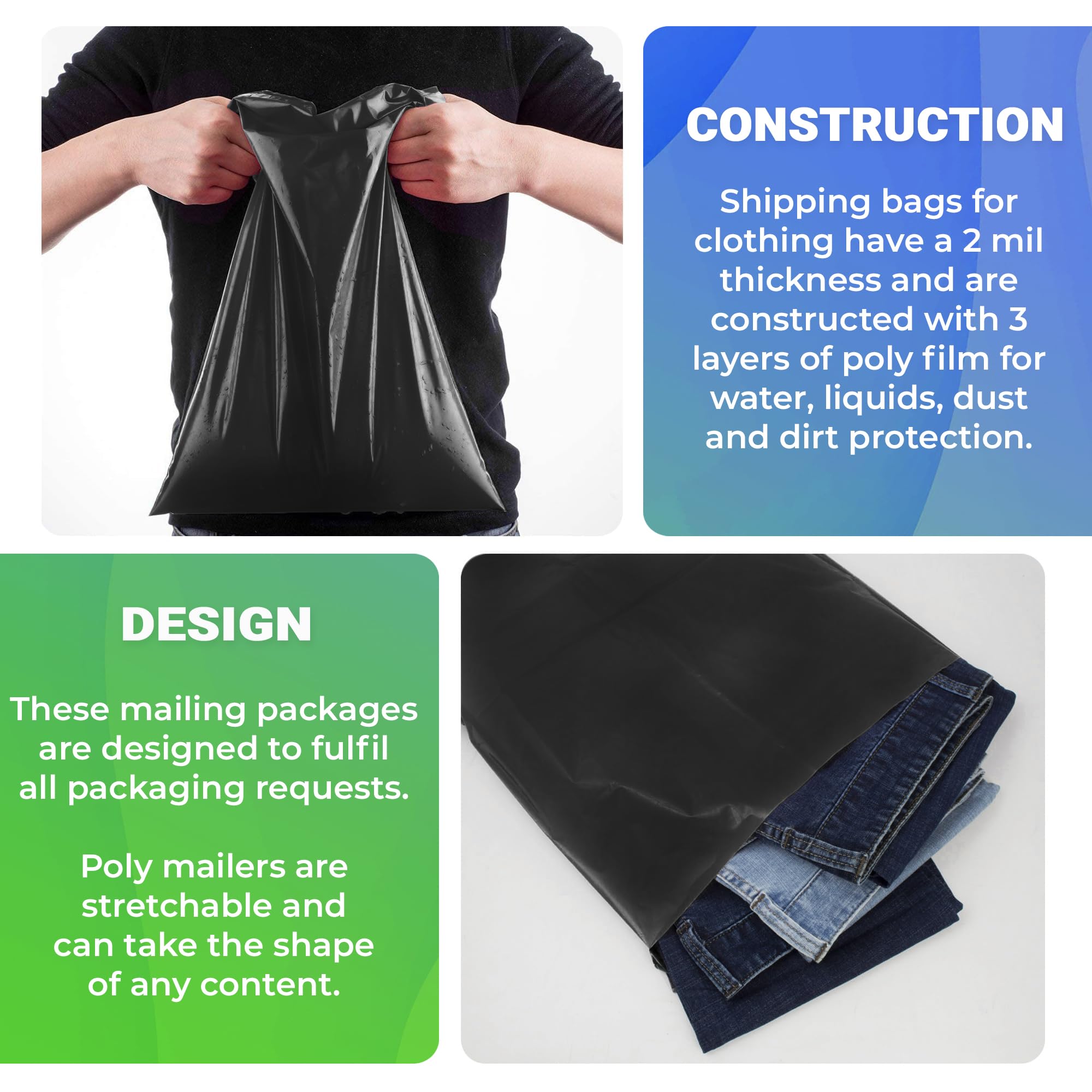 Black Poly Mailers 6x9 Inches - 500 Pack Self-Seal Shipping Bags for Clothing, Apparel & Ecommerce - Waterproof Stretchable Envelopes for Online Stores, Boutiques & Small Businesses