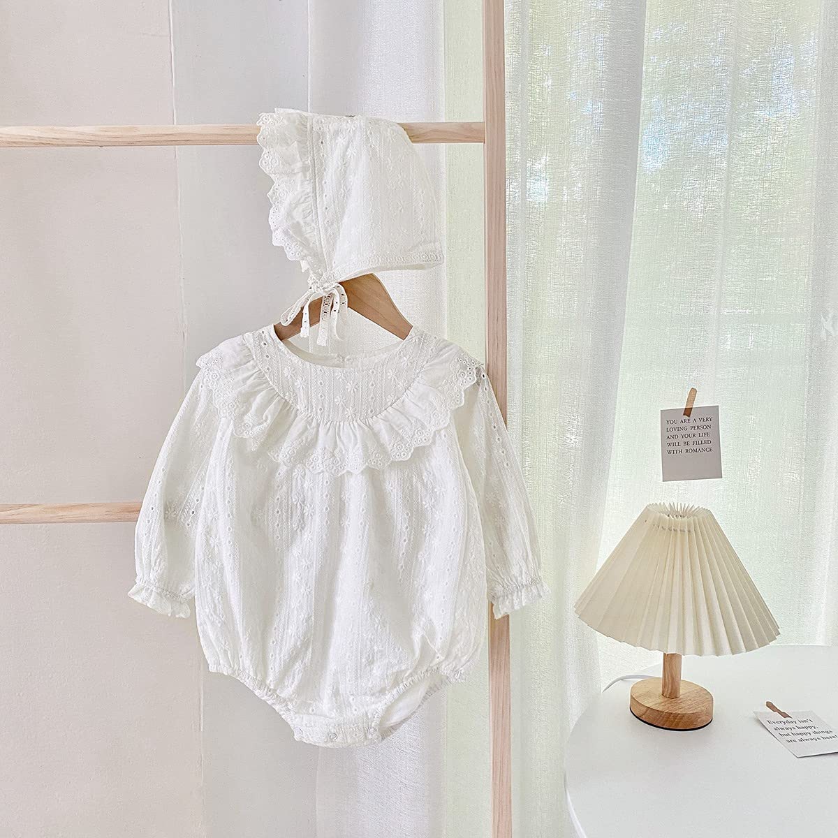 White Cotton Long Sleeve Lace Princess Bodysuit for Baby Girls - Soft Newborn Infant Onesie for Special Occasions & Photo Shoots