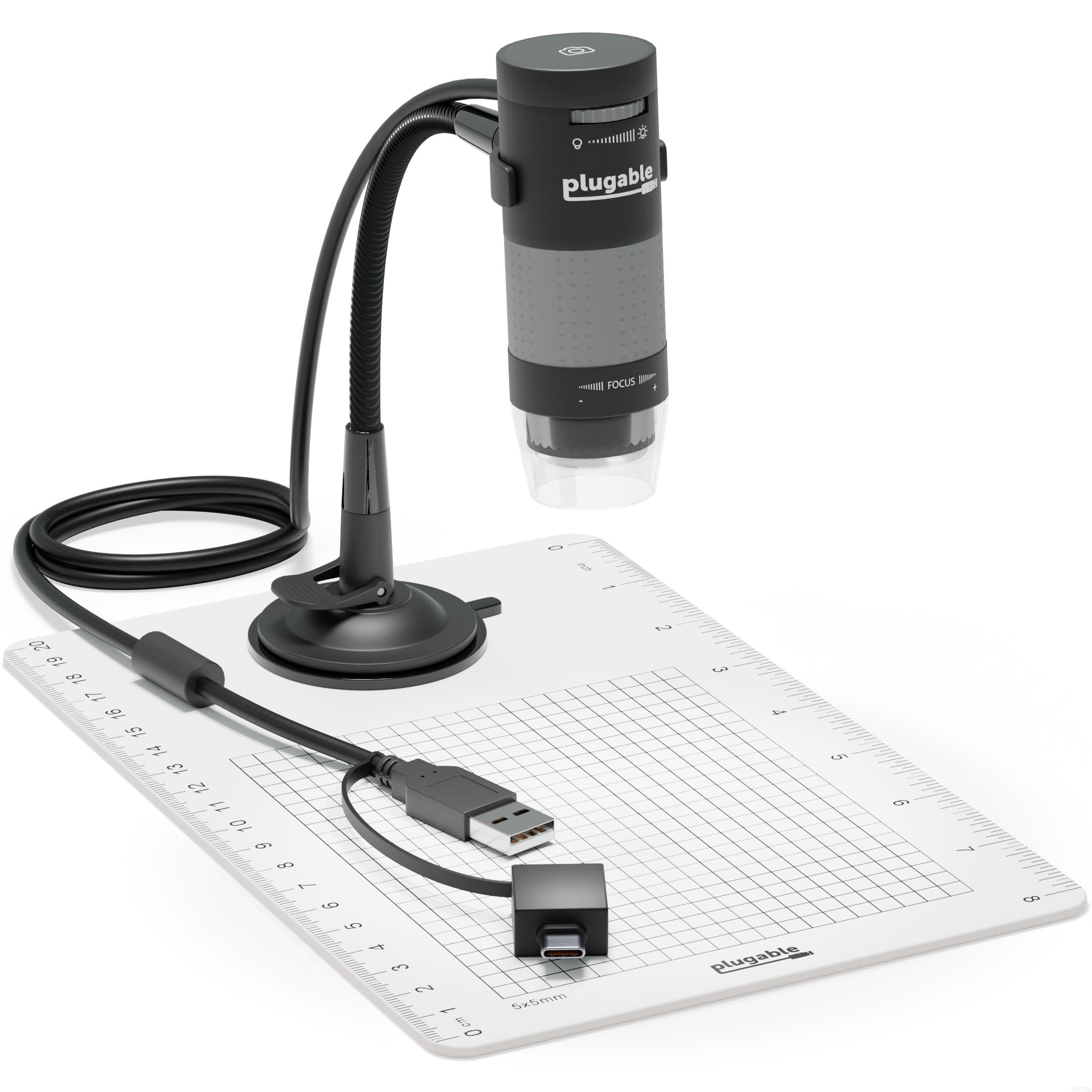 Plugable USB Digital Microscope with Flexible Arm Stand - 2MP, 250x Magnification - Compatible with Windows, Mac, ChromeOS, iPad, Android & Linux - Perfect for Coin Collecting, Jewelry Inspection & Science Education