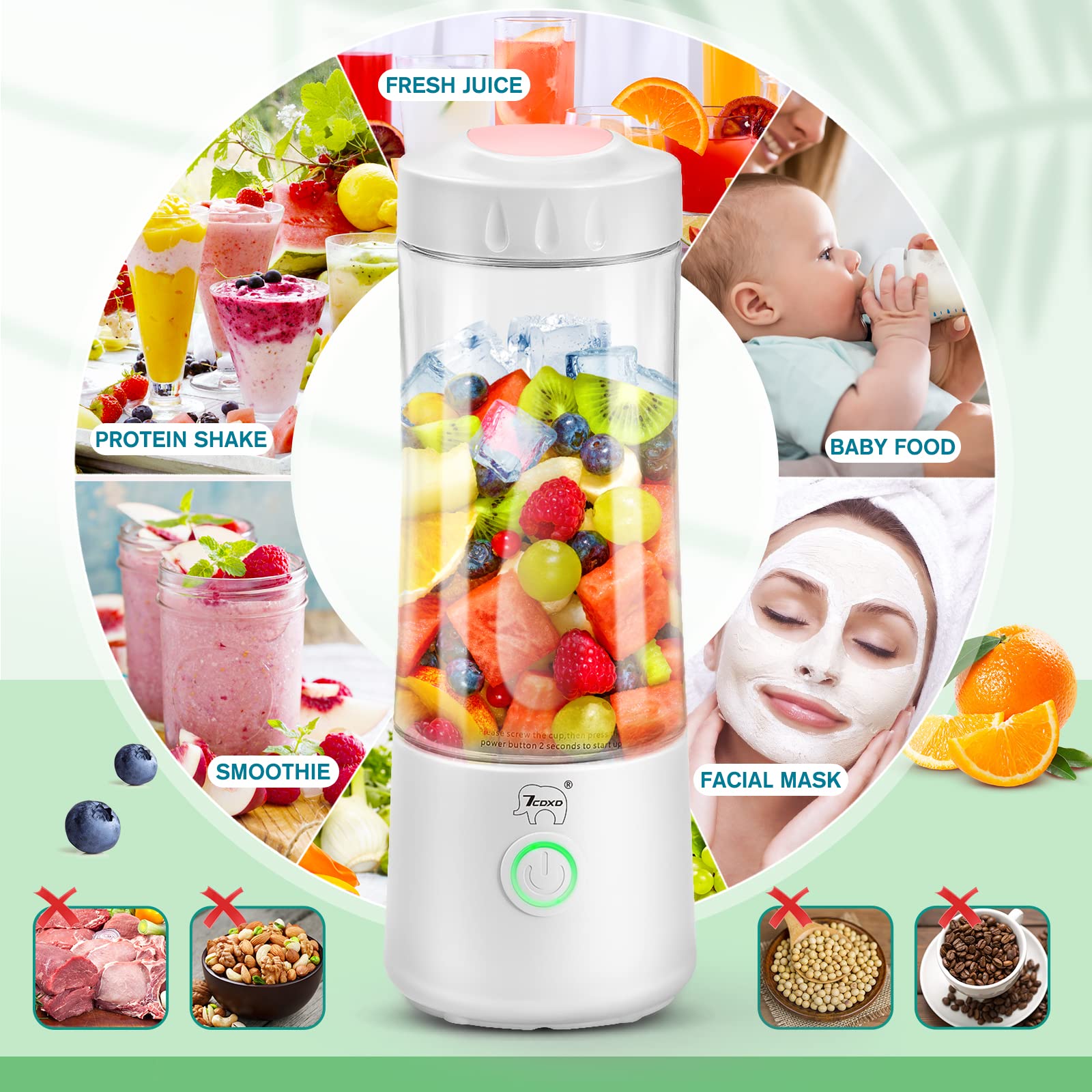 Portable USB Rechargeable Blender for Smoothies, Shakes & Protein Drinks - Personal Travel Blender Bottle for Gym, Office & Home Use
