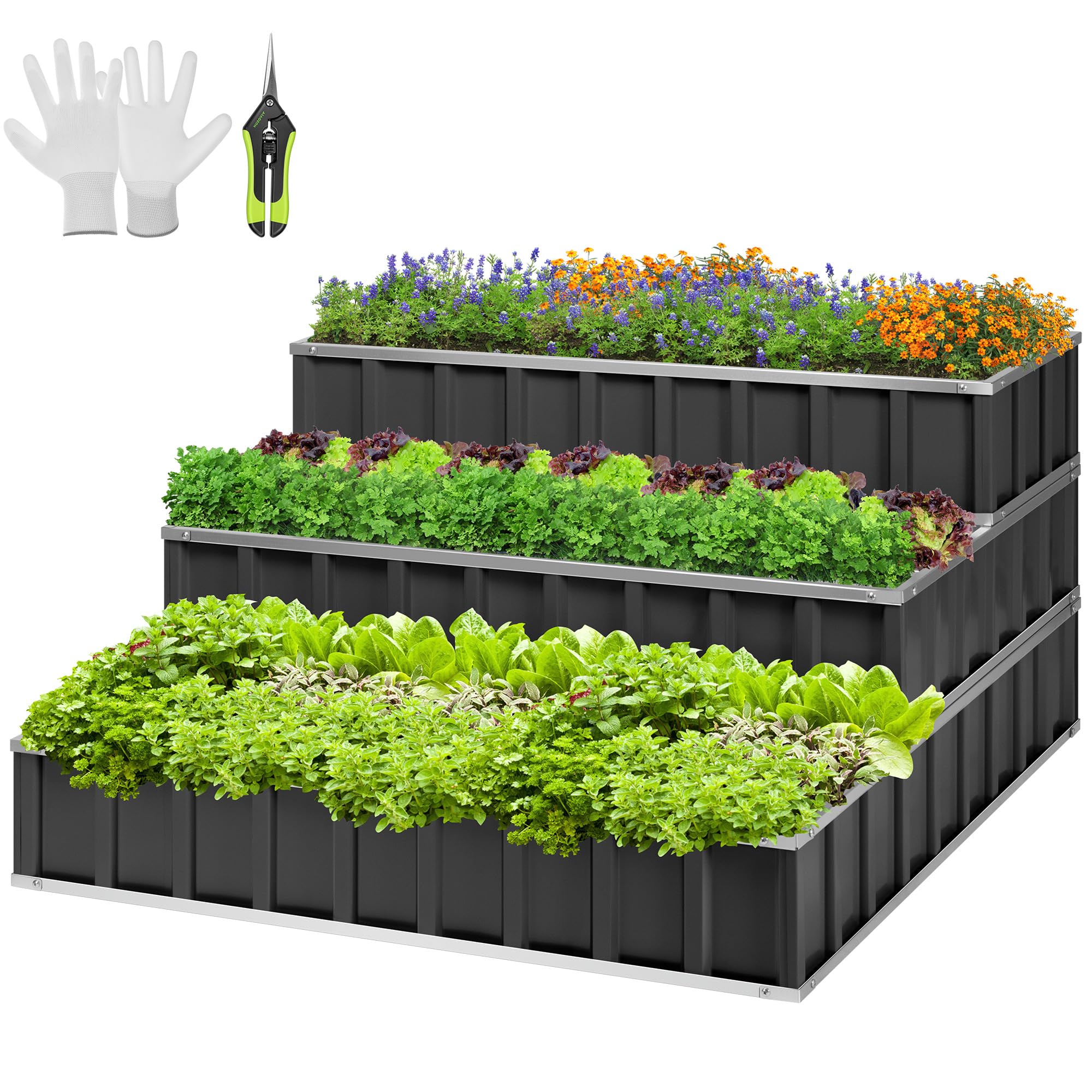 VIVOSUN 3-Tier Galvanized Steel Raised Garden Bed 46