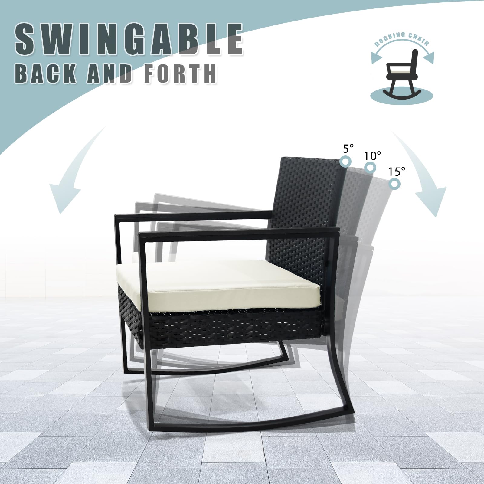 3-Piece Outdoor Patio Furniture Set - All-Weather Wicker Rattan Chairs with Glass Table for Poolside, Garden, Porch | Perfect for Backyard Relaxation, Bistro Dining & Outdoor Entertaining