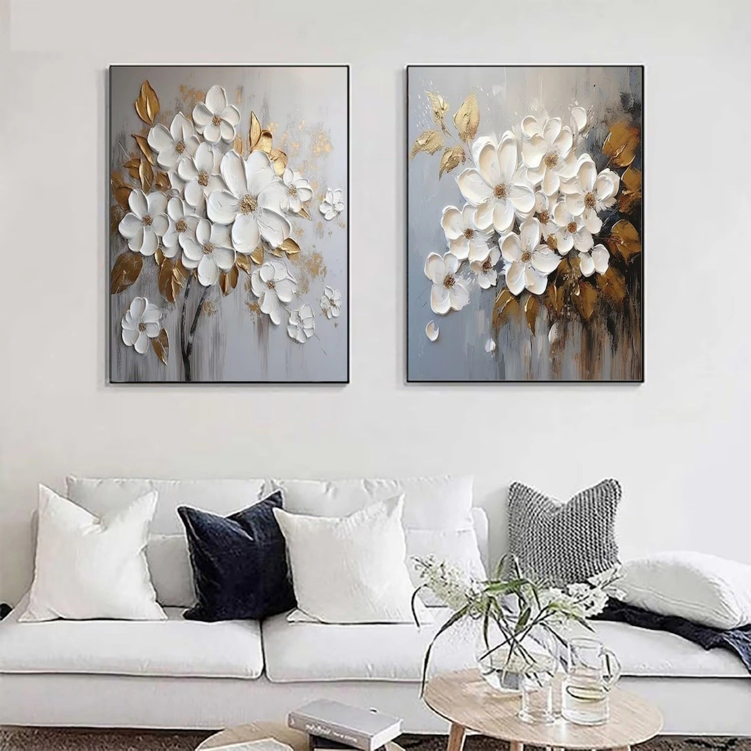Beautiful Floral and Tree Landscape Painting Set of 2 - Wall Art Decor for Living Room, Bedroom & Office | #FT170