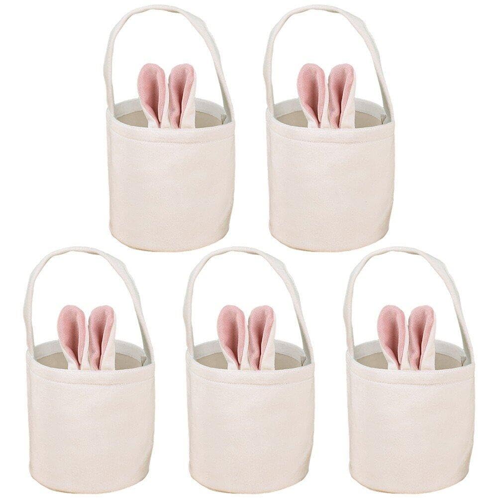 5-Piece Easter Bunny Baskets with Rabbit Ears Design - Cute Tote Bags for Easter Egg Hunts, Kids Party Favors & Easter Gift Bags - Perfect for Easter Celebrations, Egg Hunt Games & Spring Party Decorations