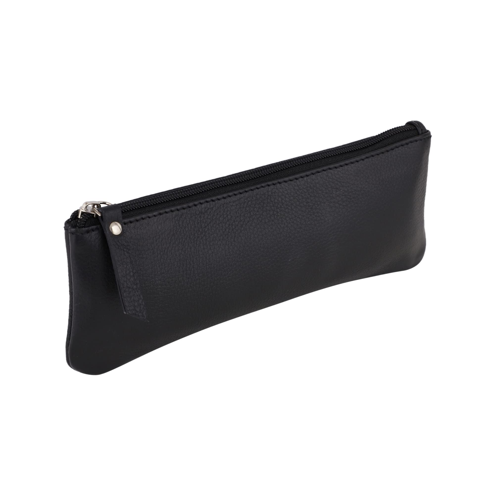 Genuine Leather Pouch & Pencil Case - Multi-Functional Travel Organizer for Men & Women | Makeup & Cosmetic Bag (Black)