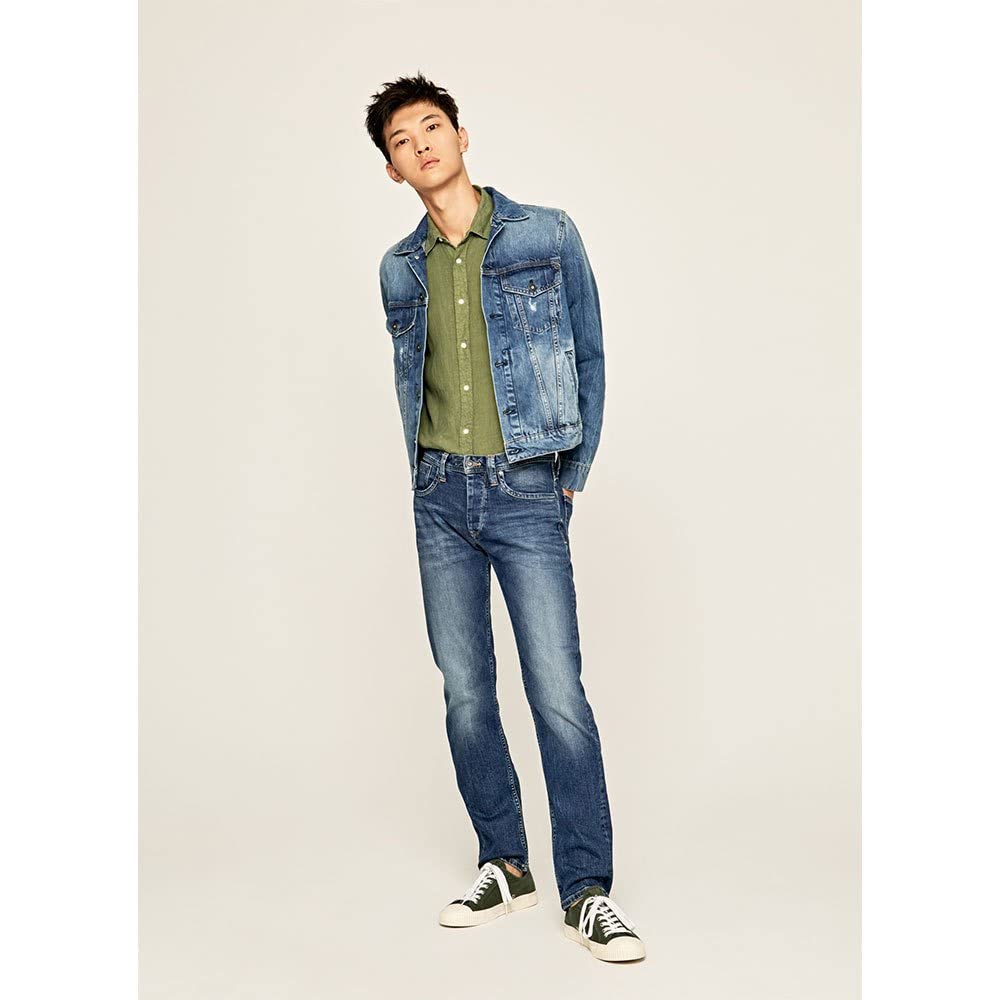 Pepe Jeans Men's Straight Fit Cash Denim Jeans - Blue Wash, Size 28x34 (Regular & Long Length Options) | Classic Casual Wear for Everyday Outfits & Office Looks