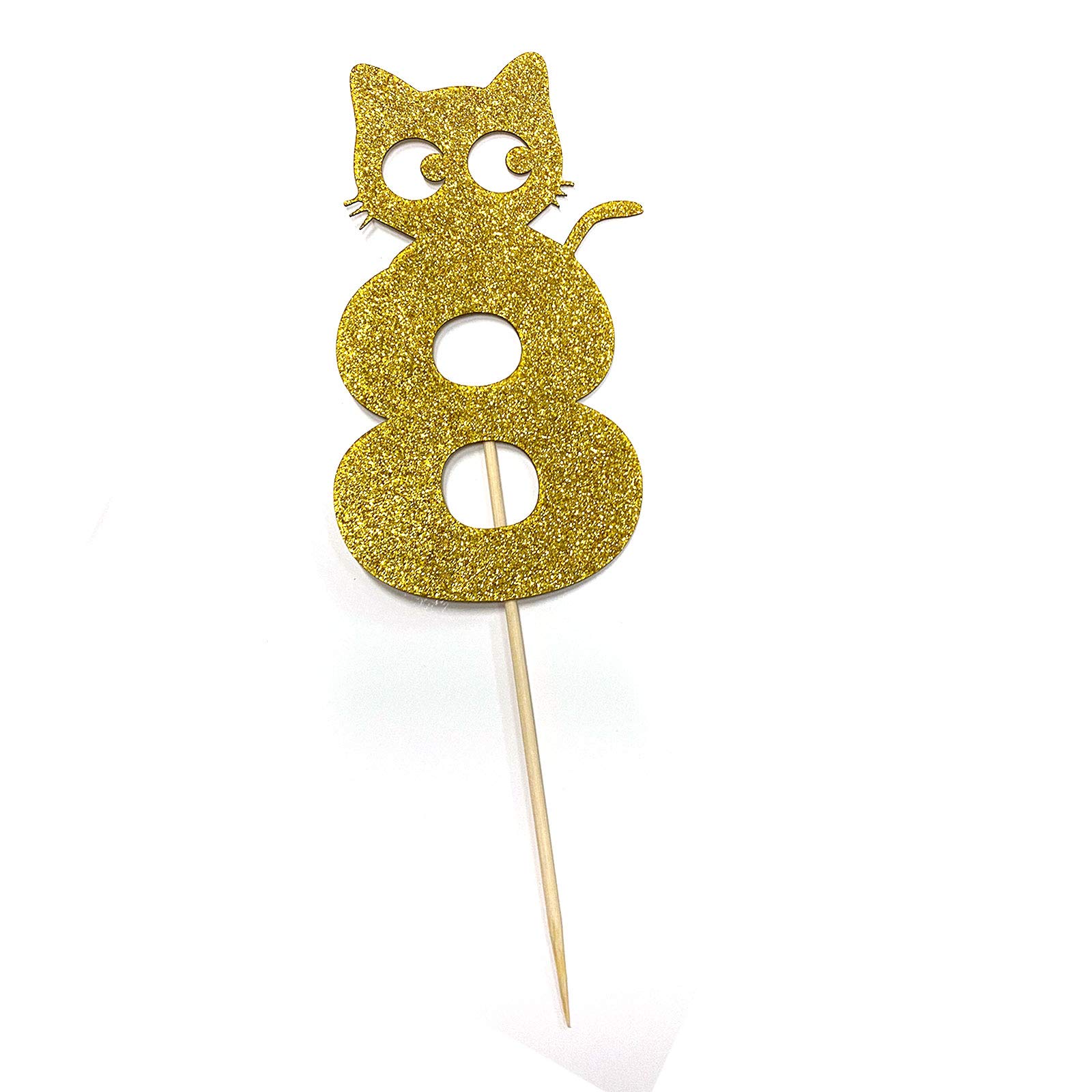 Gold 8th Birthday Cat Cake Toppers - Cartoon Cat Food Picks for Girls & Boys | 8 Years Old Cake Decorations for Baby Showers, Kids & Pet Birthday Parties | Perfect for Birthday Cakes, Cupcakes & Dessert Tables
