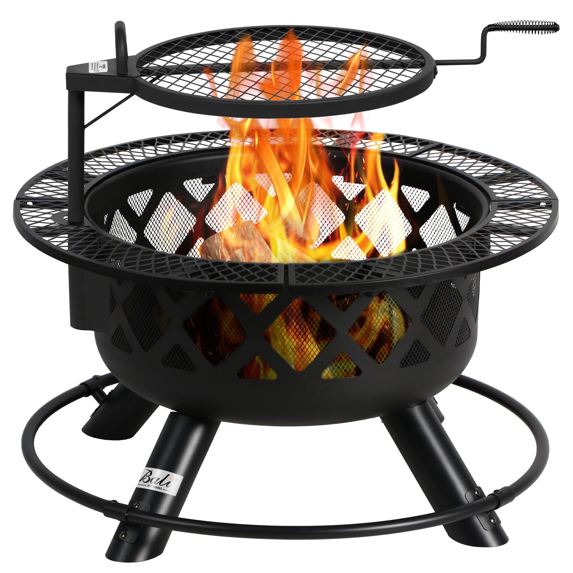 BALI OUTDOORS 32-Inch Wood Burning Fire Pit with Poker & Grill - Heavy Duty Steel Outdoor Fire Pit for Patio, Backyard, Camping - Perfect for Roasting Marshmallows & Outdoor Gatherings