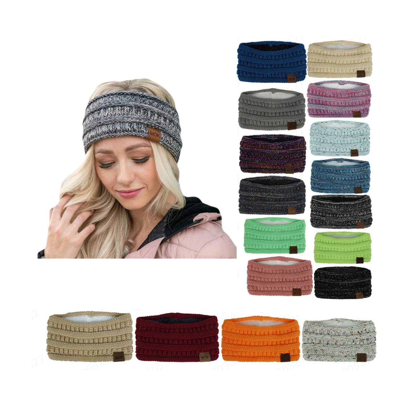 COOKI Women's Winter Ear Warmer Headband - Soft Stretch Fuzzy Cable Knit Head Wrap with Fleece Lining - Warm Hair Accessories for Cold Weather - Perfect Gift for Outdoor Activities, Skiing & Snowboarding