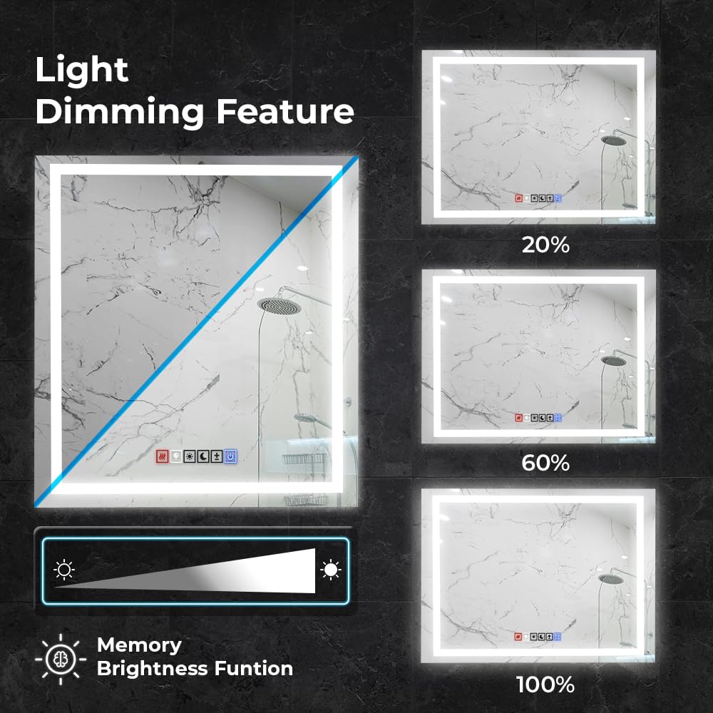 20x30 Inches LED Bathroom Mirror with Anti-Fog & Dimmable Lights - Backlit & Front Lit Vanity Mirror with Tempered Glass & Memory Function - Perfect for Modern Bathrooms, Makeup Vanity & Spa Decor