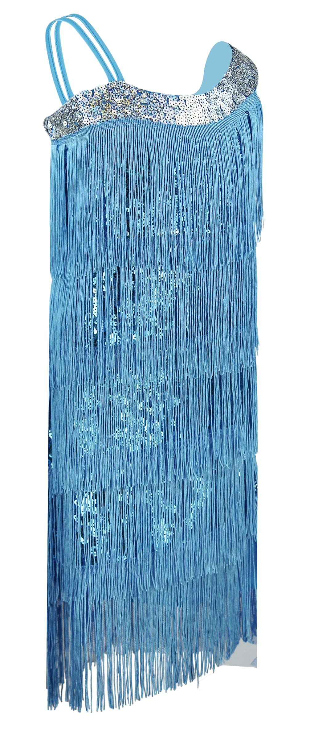 1920s Kids Sequined Fringed Chicken Feather Dress - Latin Dance Costume Set for Girls Performance & Party (Flapper Dress, Halloween, Stage Show, Photo Shoot)