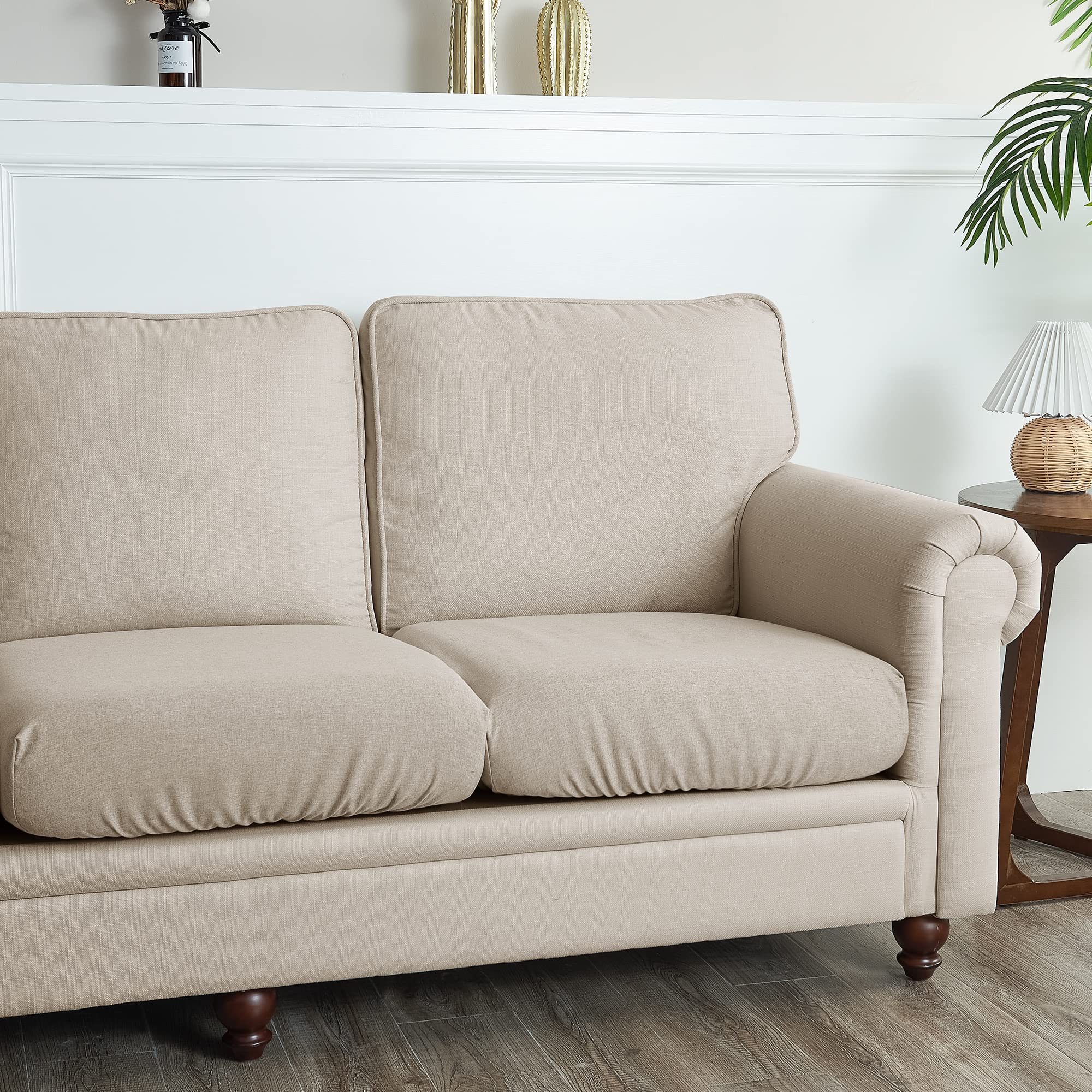 StangH Linen Sofa Cushion Covers - 3-Piece Set with Anti-Slip Design, Elastic Closure & Velcro Tiebacks for Couches, Chairs, Benches - Perfect for Living Room, Bedroom, Backyard & Cabana (Taupe)
