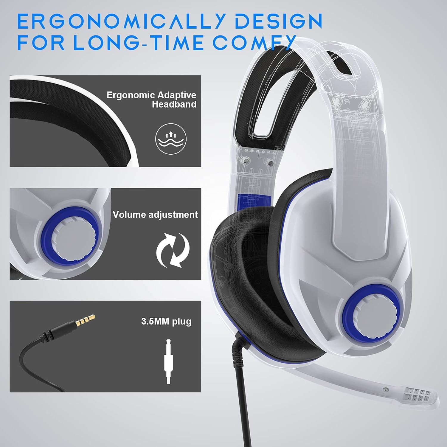 Wireless Gaming Headset with Mic - Noise Cancelling Over-Ear Headphones for PS5, PS4, Xbox One, PC - Lightweight & Durable with 3.5mm Jack - Perfect for Competitive Gaming, Streaming & Online Meetings