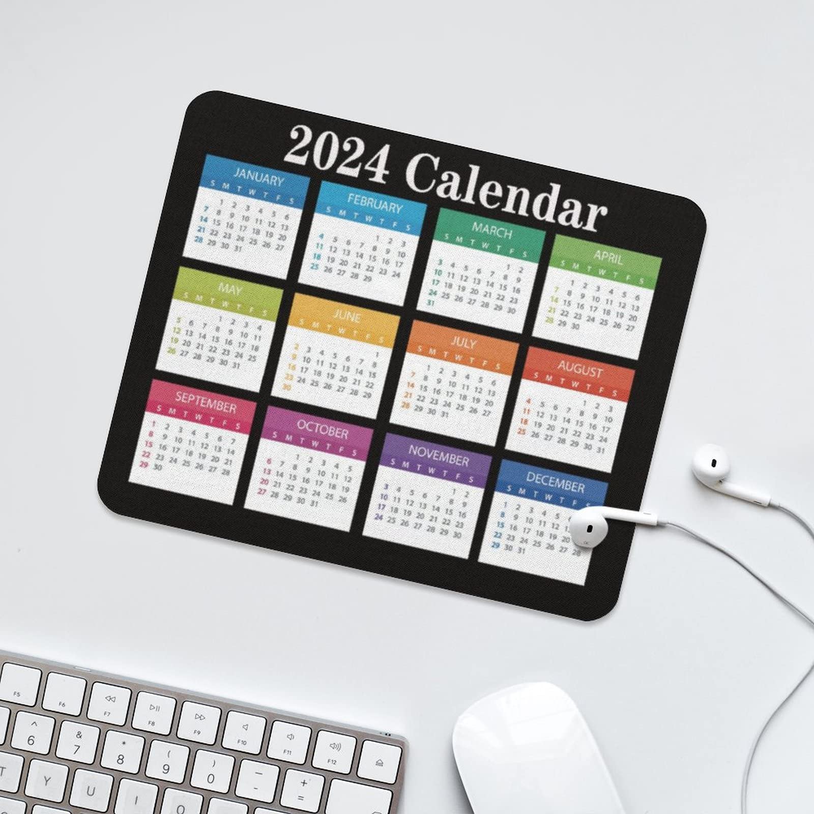 2024 Calendar Mouse Pad - Personalized Gaming Mouse Mat with Non-Slip Rubber Base for Women & Girls - Office Computer Laptop Accessory (Black) - Perfect for Work, Gaming & Home Decor