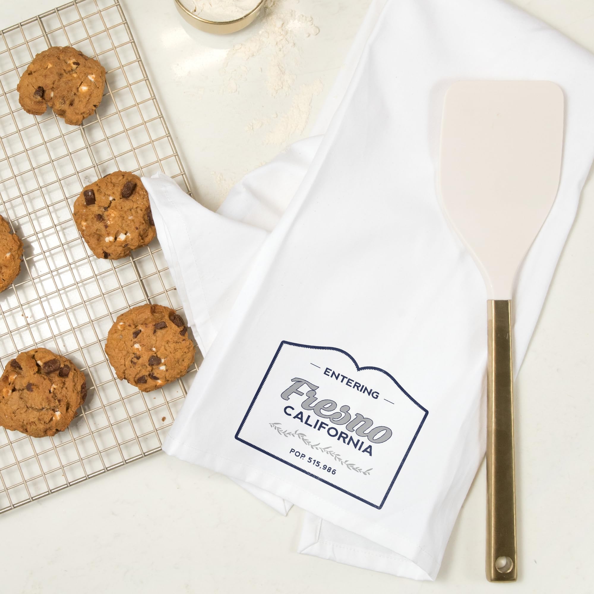 Lantern Press Fresno California Now Entering Blue 100% Cotton Tea Towel - Decorative Hand Towel for Kitchen, Home Decor & Gifts - Perfect for Drying Dishes, Decorating & Hostess Gifts