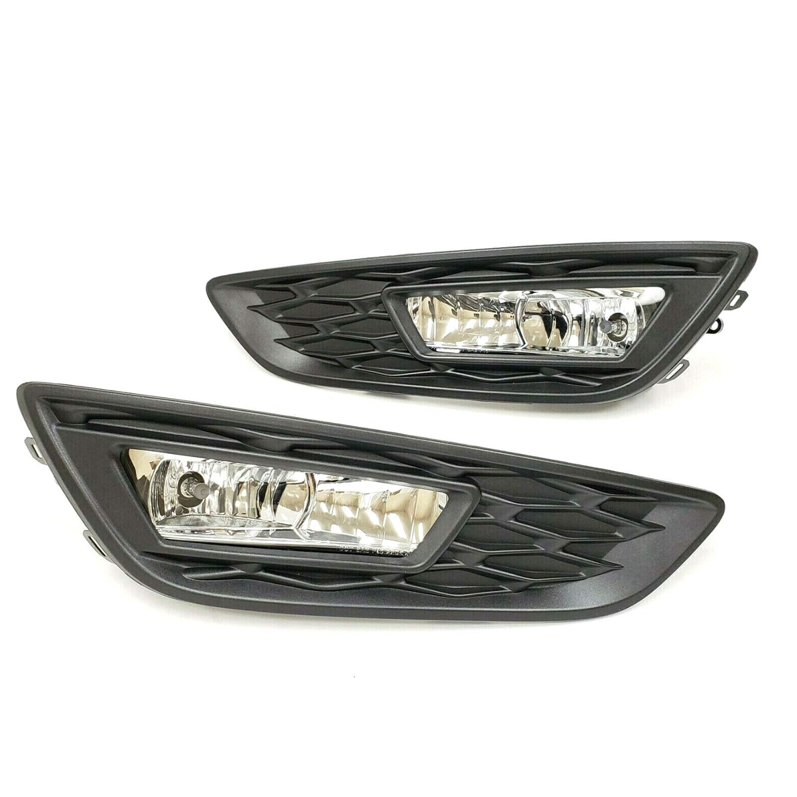 2015-2018 Ford Focus Clear Lens Fog Lights - OEM Style Replacement with Bezel & Bulbs - Improve Visibility for Night Driving & Bad Weather Conditions