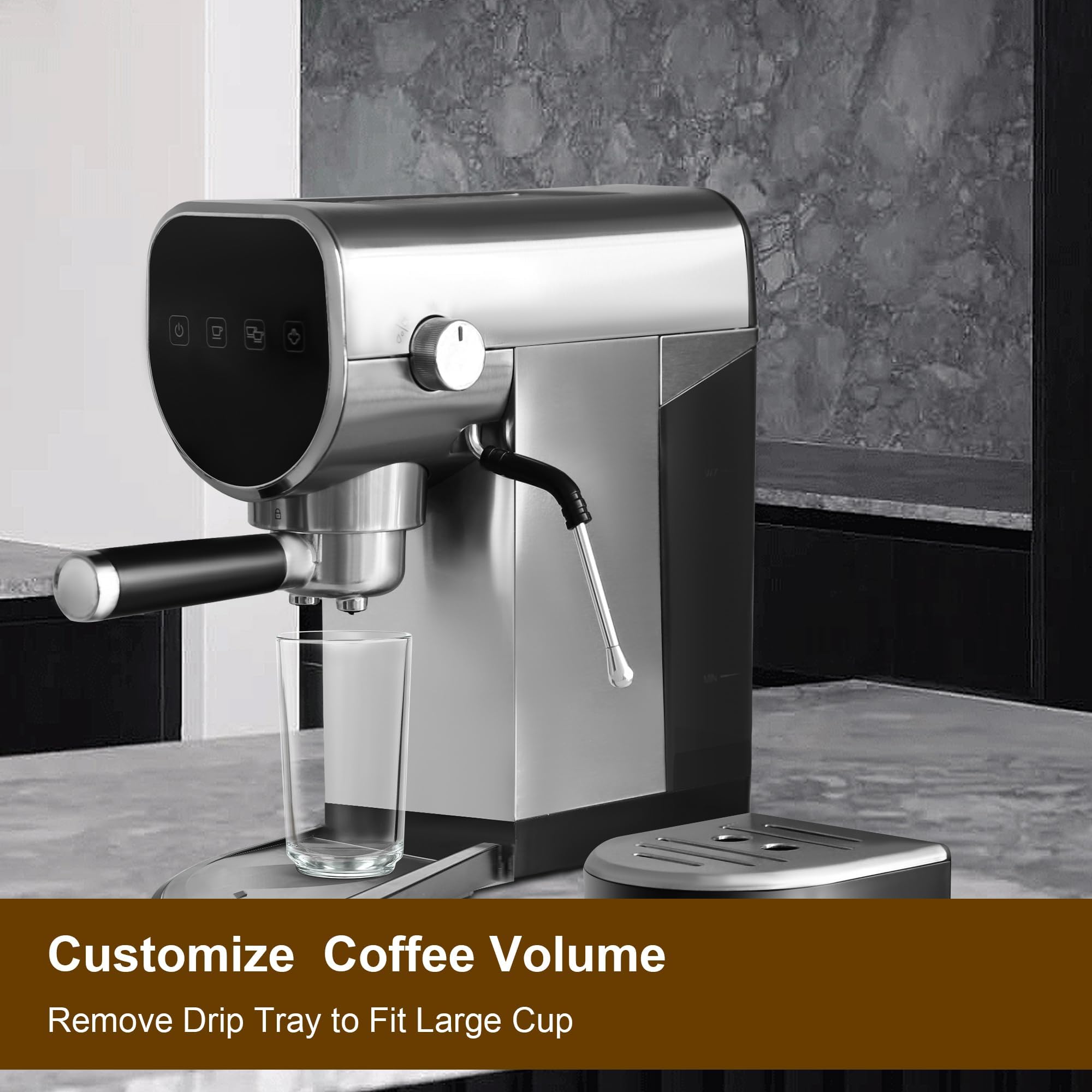 20 Bar Professional Espresso Machine for Home with Milk Frother Wand - Digital Touch Screen Coffee Maker, 30oz Removable Water Tank - Automatic Espresso & Cappuccino Maker for Latte, Americano - Perfect for Kitchen, Office, Coffee Shop & Gifts