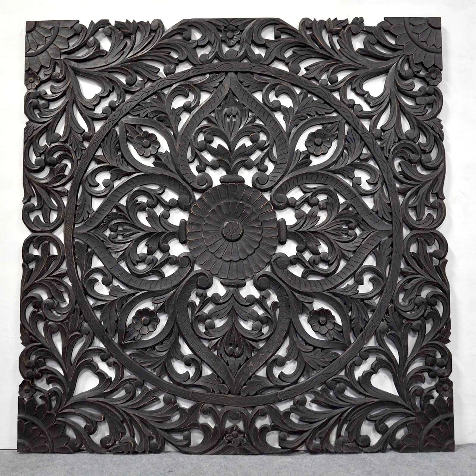 Hand Carved Wooden Wall Panel Headboard - Dark Chocolate Brown Finish - Perfect for Master Bedroom, Guest Room & Home Decor