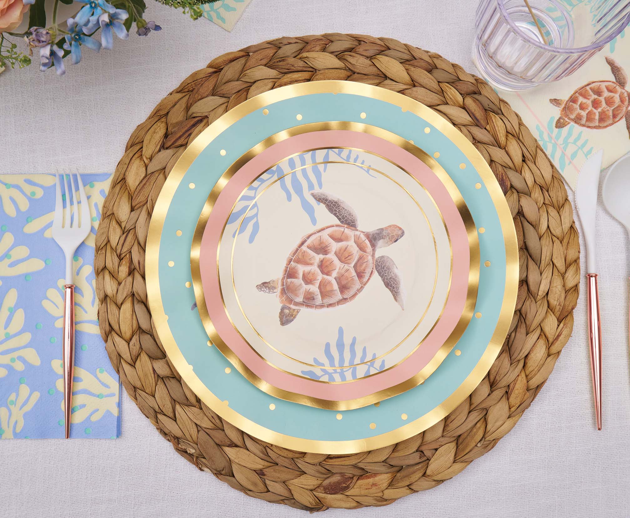 Pastel Sea Themed Table Decor - Elegant Coastal Dining Set for Beach Weddings, Baby Showers & Summer Parties