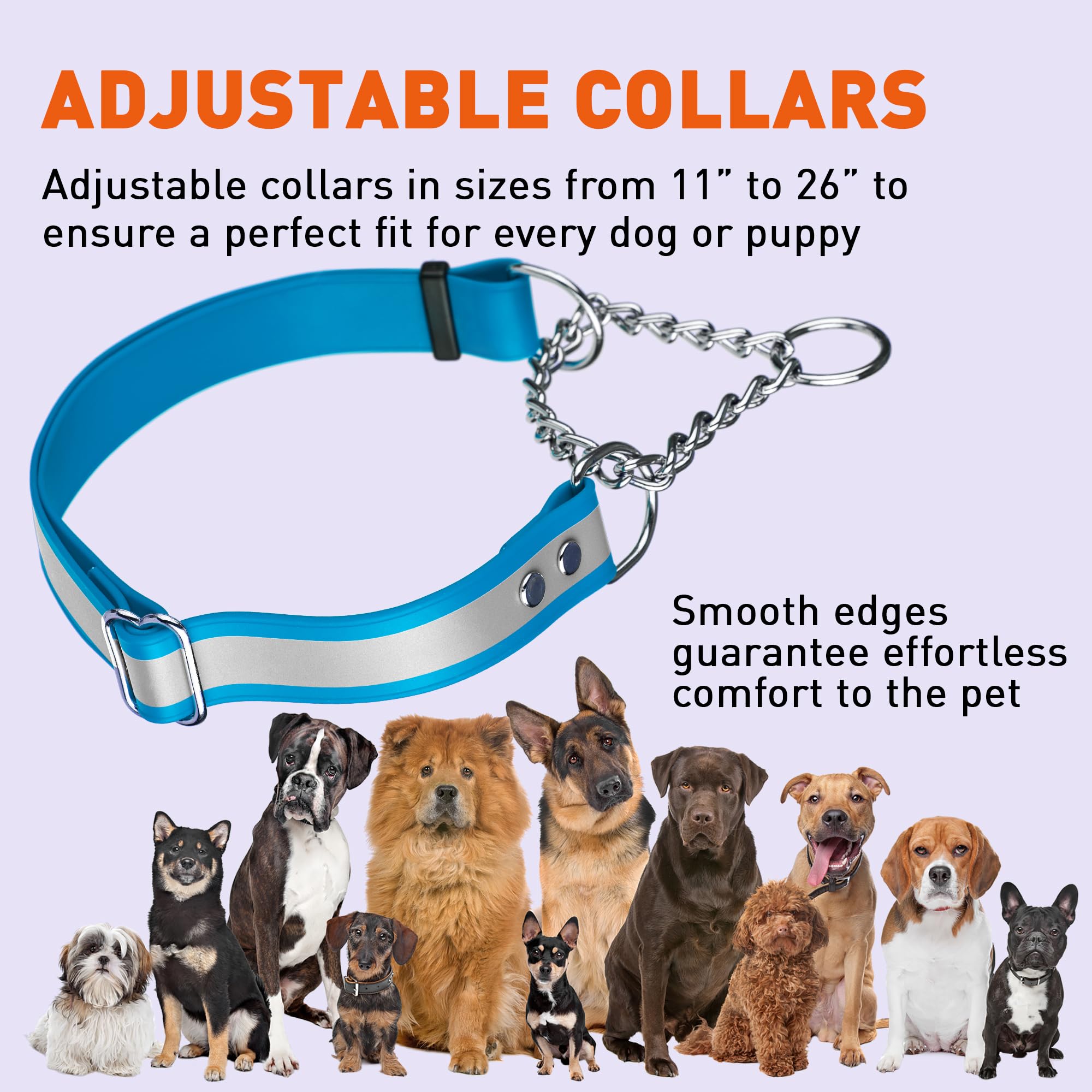 Premium Waterproof BioThane Dog Collar with Reflective Strip – Adjustable Martingale Collar for Safety – Comfortable & Lightweight – Easy to Clean – Perfect for Training, Walking & Outdoor Adventures