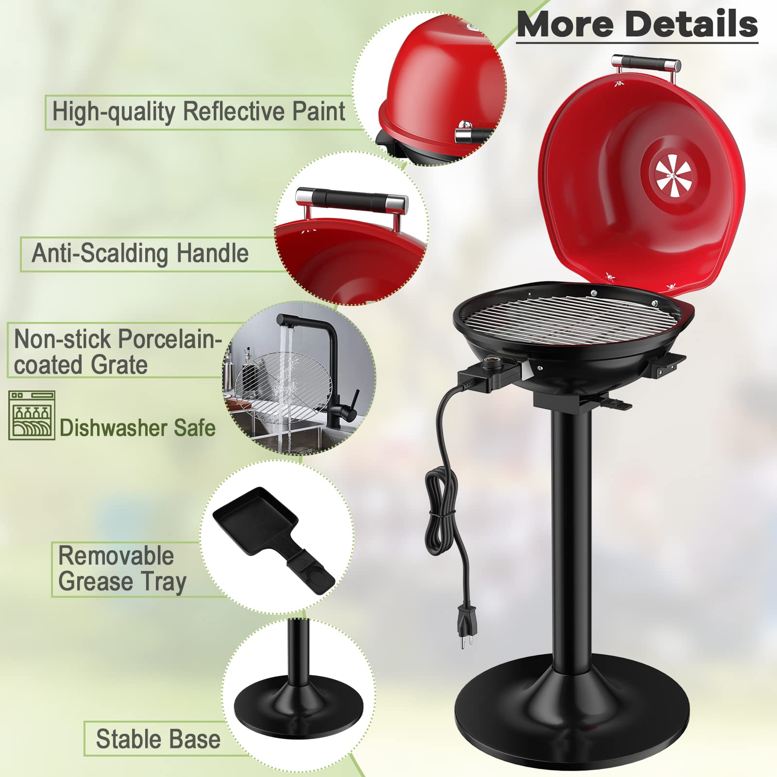 Giantex 1600W Electric Grill Indoor & Outdoor, Portable BBQ Grill with Removable Non-Stick Griddle, Adjustable Temperature Control & Oil Drip Pan - Perfect for Picnic, Camping, Backyard Cooking, Tailgating & Home Use (Red)