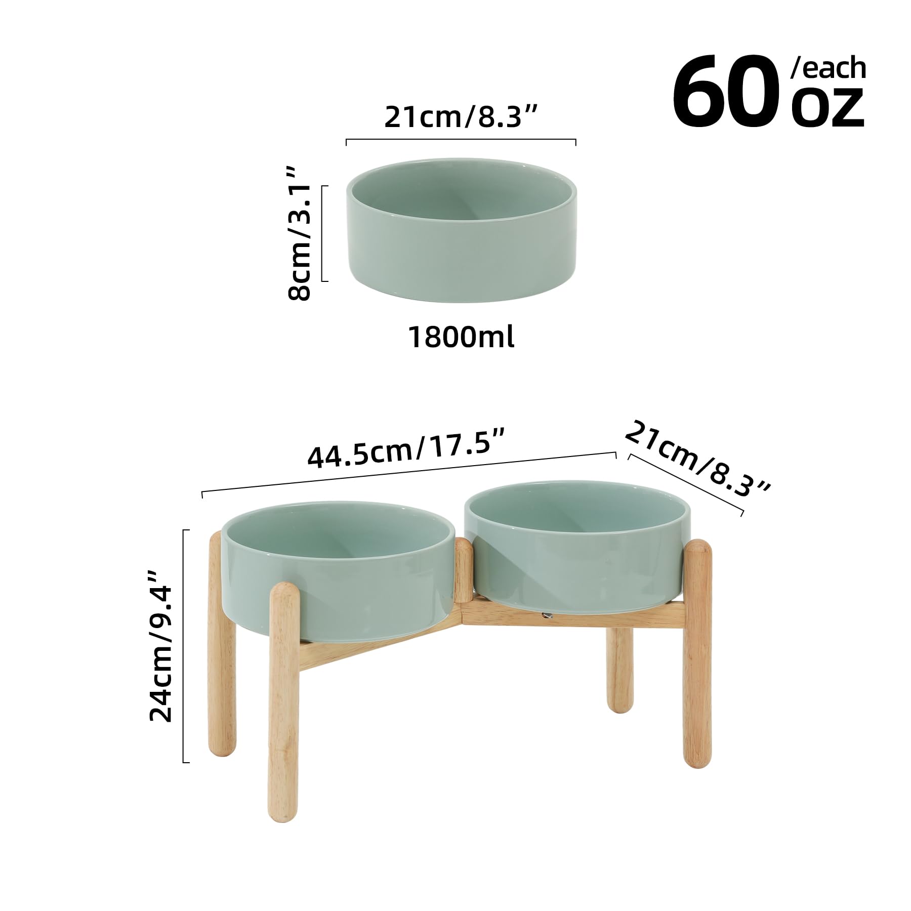 Premium Ceramic Dog Bowls for Large Breed Dogs - 8 Inch Pet Food & Water Dish Set (2 Pack, Light Green) - Durable & Non-Slip for Indoor/Outdoor Use