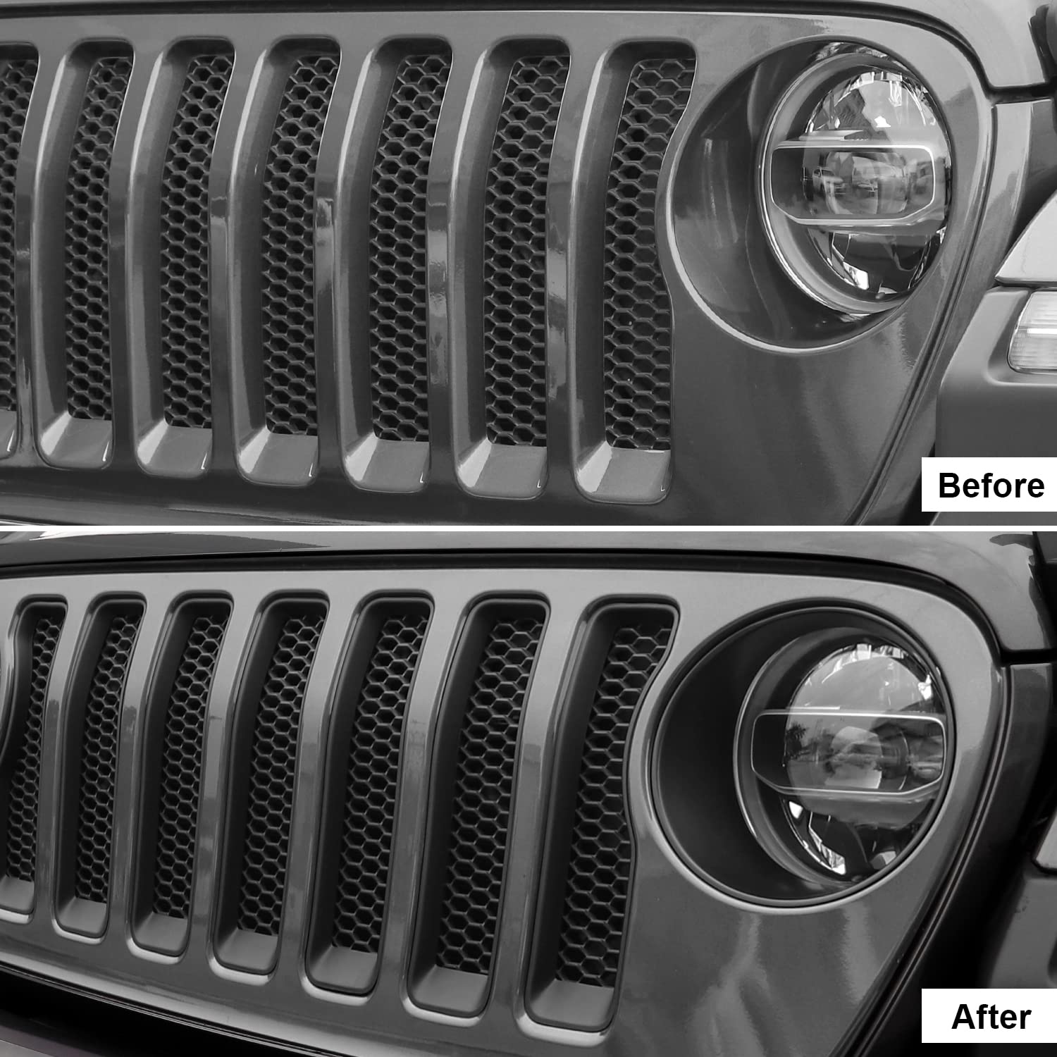 CheroCar Black Mesh Grille Insert & Headlight Turn Signal Cover Trim - Exterior Accessories for 2018-2022 Jeep Wrangler JL - Durable & Stylish Upgrade for Off-Road Adventures