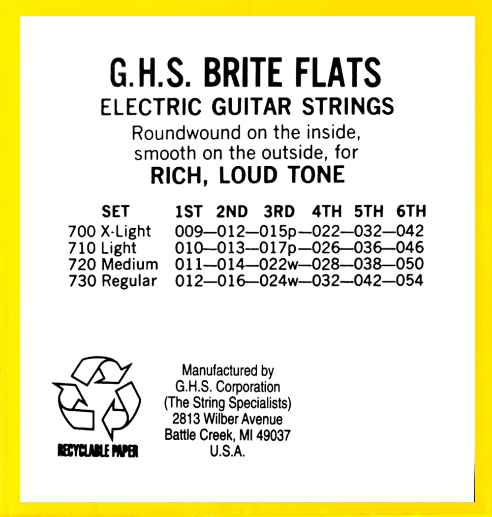 GHS Strings BF 710 Brite Flats Electric Guitar Strings, Light Gauge 10-46 - Perfect for Rock, Blues & Jazz Performances & Studio Recording