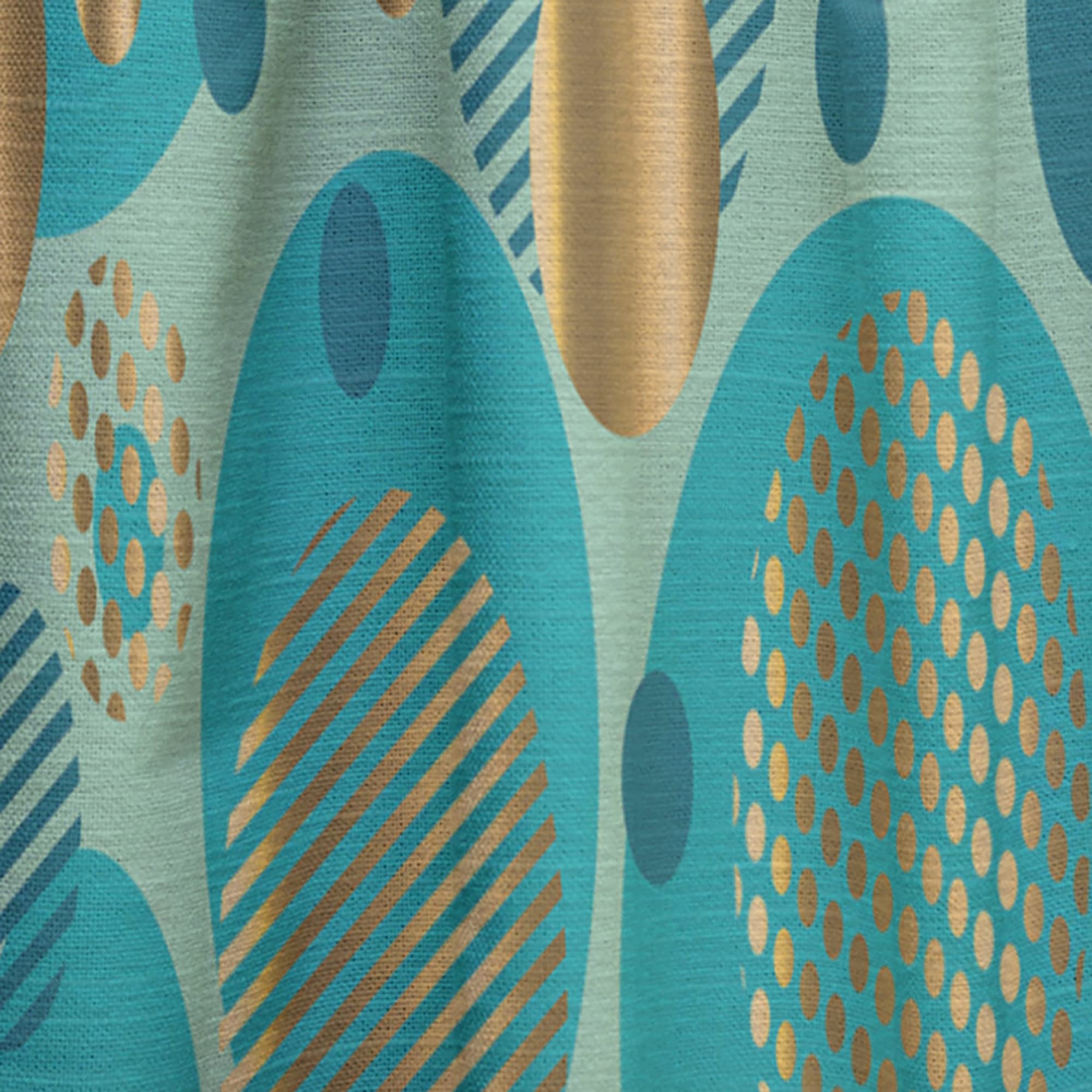 DesignQ Gold & Blue Modern Curtains - Thermal Insulated Single Panel (52x63 inches) for Bedroom & Living Room | Elegant Window Drapes for Home Decor & Light Blocking